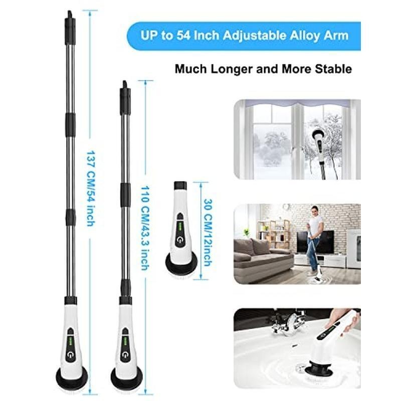 Cordless Electric Spin Scrubber 8 Brush Heads Adjustable Handle Fast Charging US