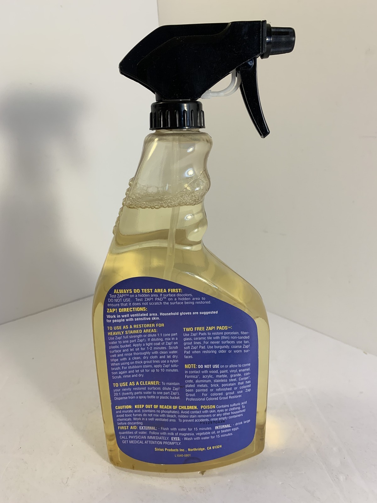 ZAP! Professional Porcelain Fiberglass Tile Grout Restorer Cleaner 32 fl oz