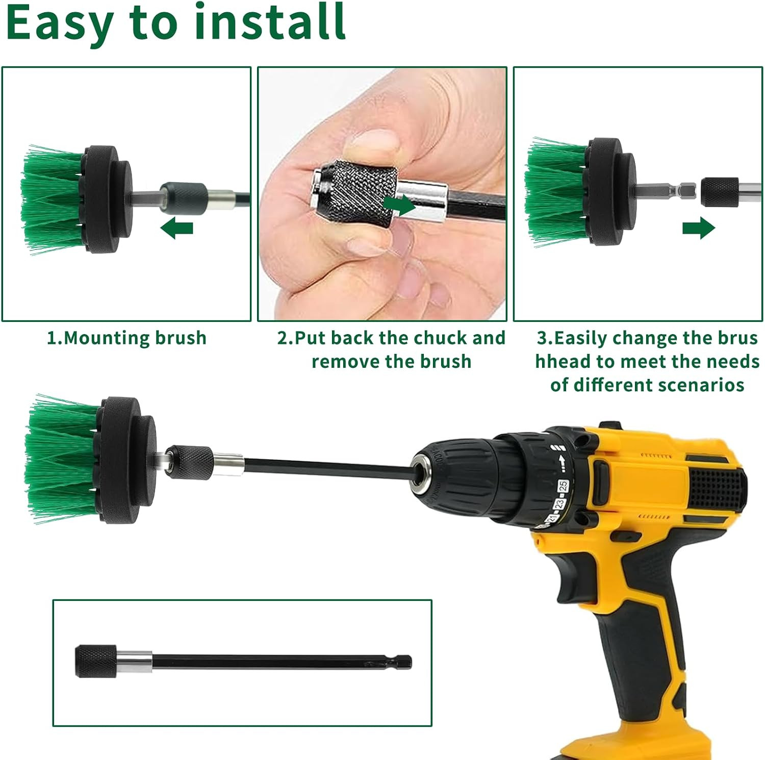 8 Pcs Drill Brush Attachment Set, Power Cleaning Scrub Brush Kit with Extend Lon