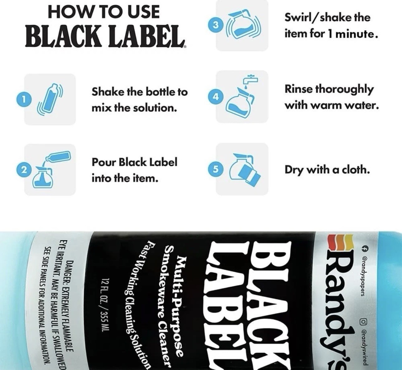 Randy’s Black Label Cleaner 8 12oz Fast Working Multi-Purpose Smokeware Cleaning