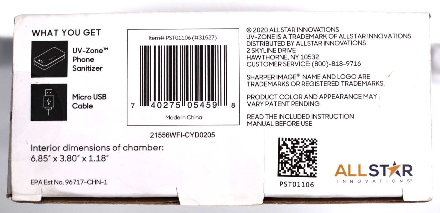Sharper Image UV‑Zone UV Light Phone & Small Item Sanitizer–NEW, SEALED