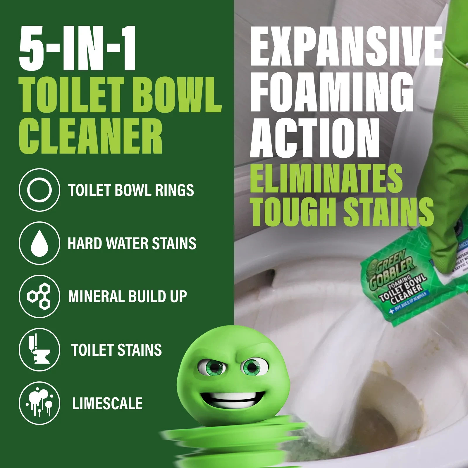 Green Gobbler 5-in-1 Foaming Toilet Bowl Cleaner Pipe Build-up Remover NEW