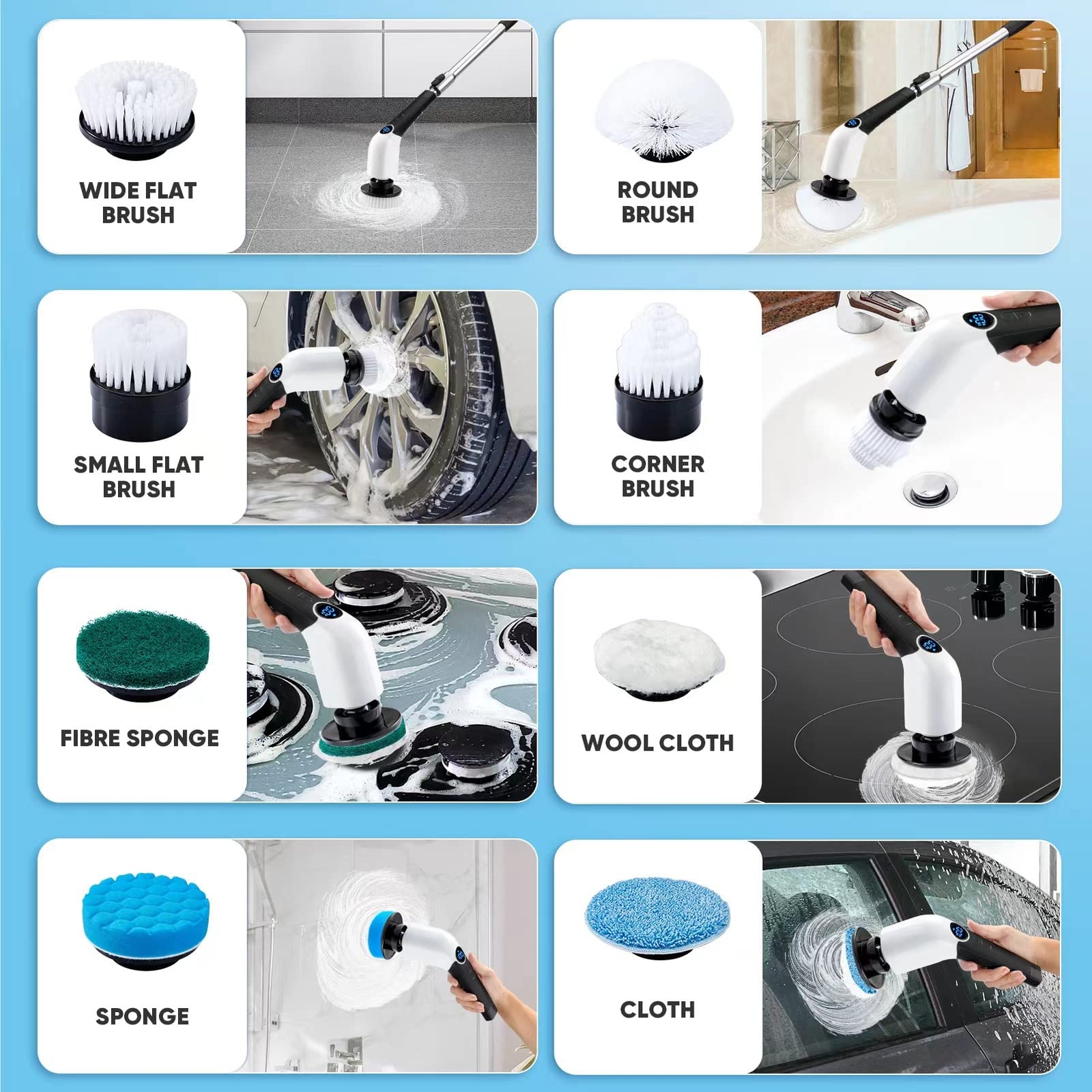 Electric Spin Scrubber Cordless Cleaning Brush Power Shower Scrubber Long Handle