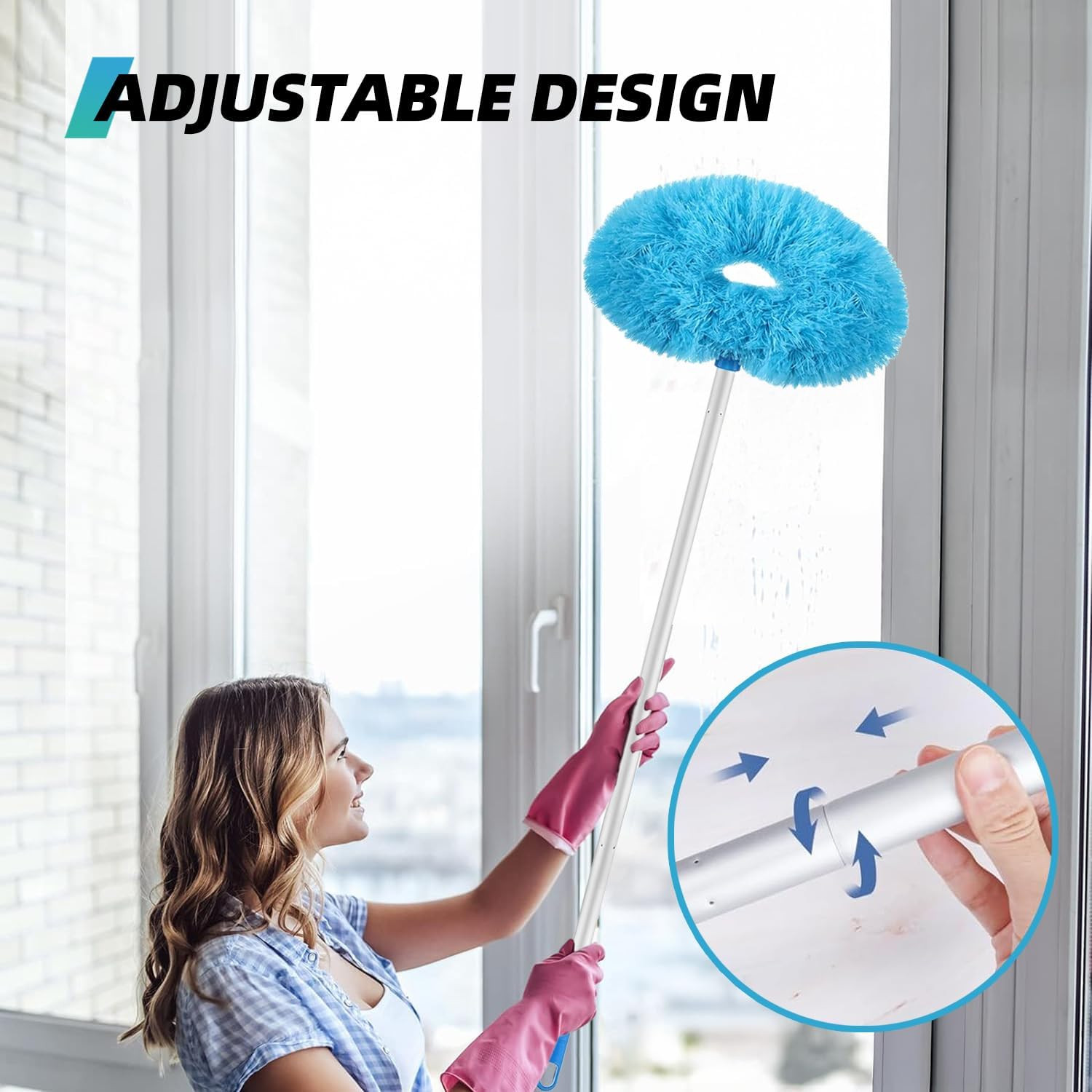 Ceiling Fan Duster Telescoping Pole 13-50in Microfiber Blade Dusting Head