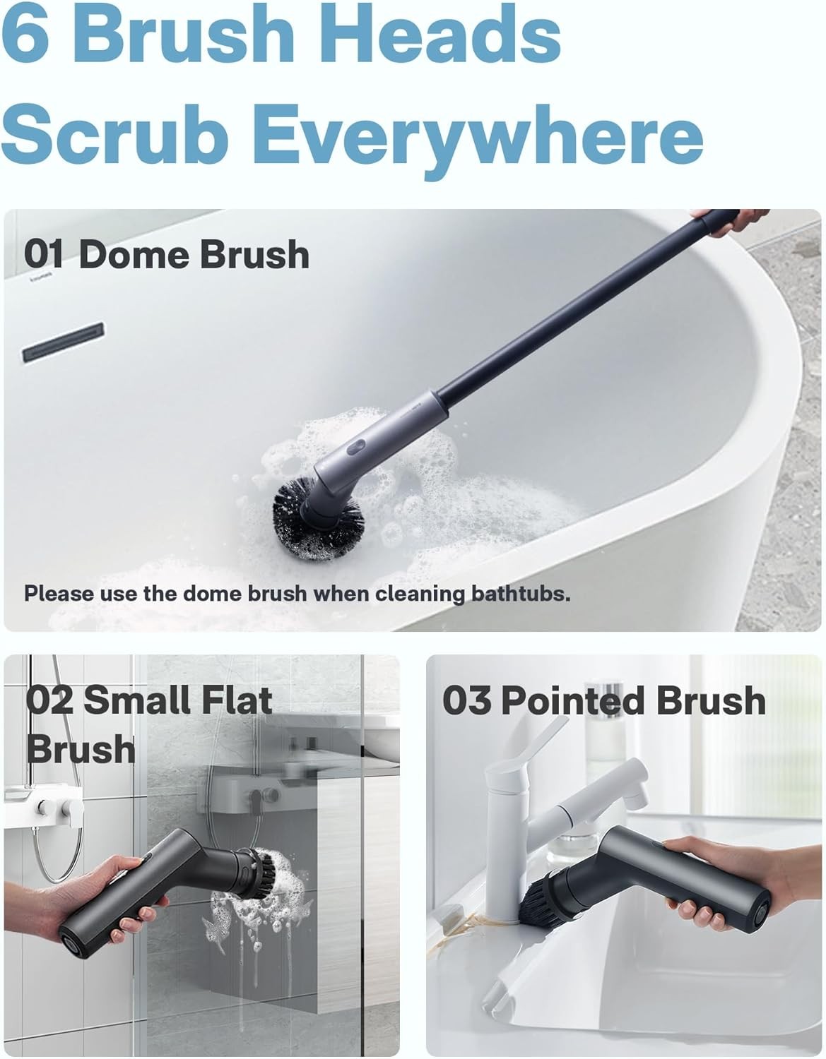 HOTO Cordless Electric Spin Scrubber, IPX7 Full Body Waterproof Bathroom Cleanin