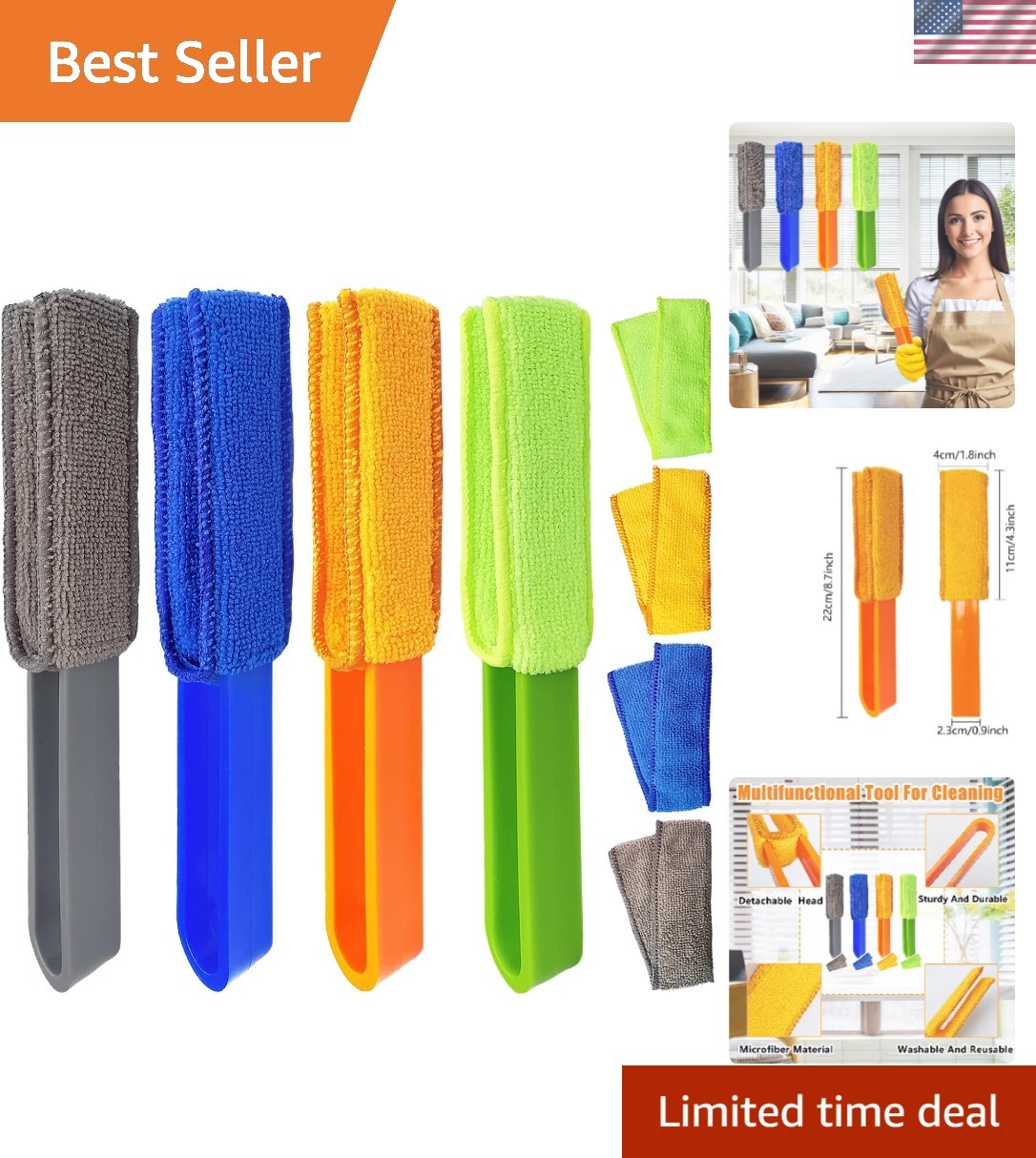 4 Pack Microfiber Dusters with Washable Sleeves for Effortless Cleaning