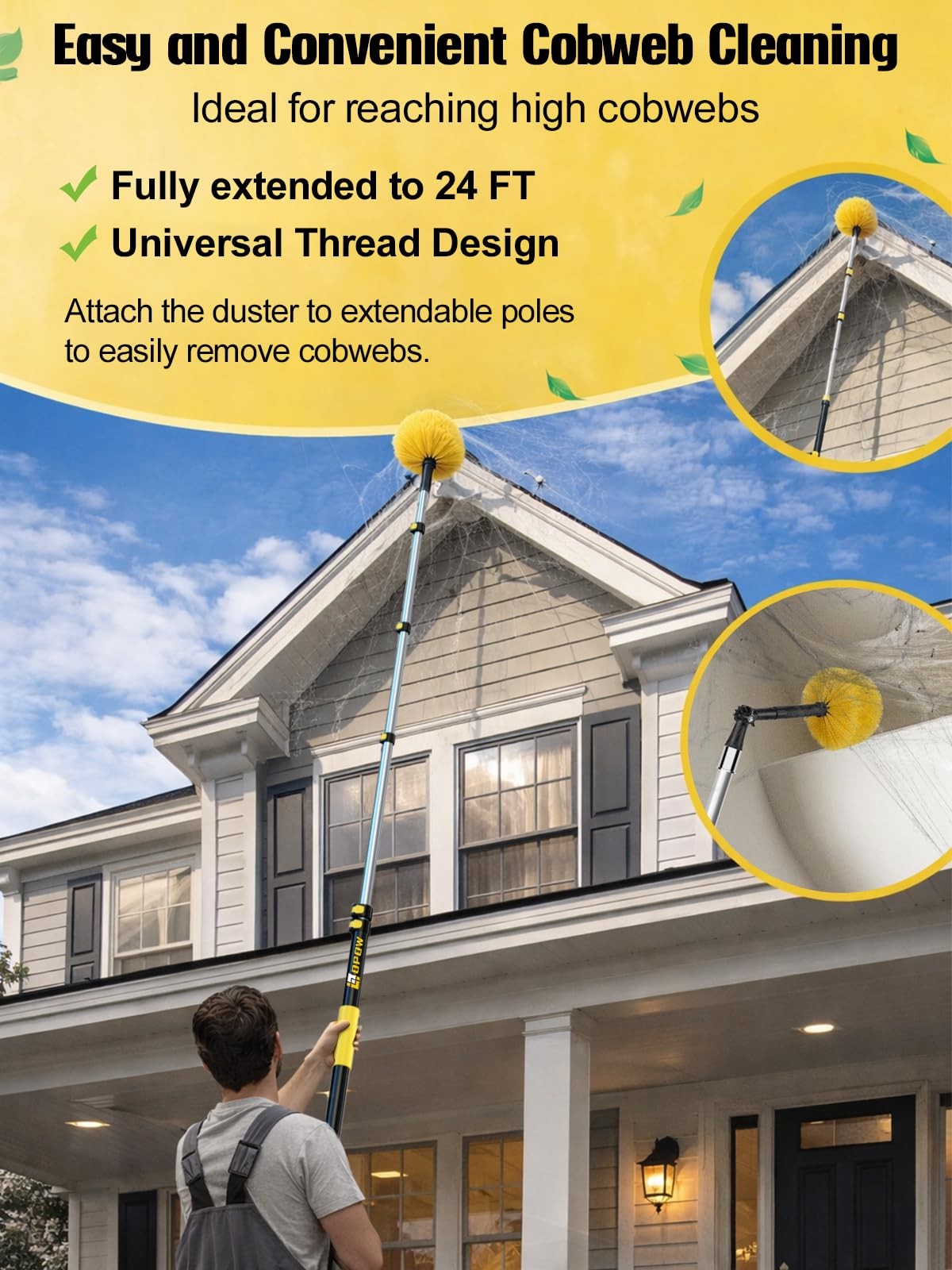6-24ft Cobweb Duster with Extension Pole, 32ft High Reach Spider Brush, Alumi…