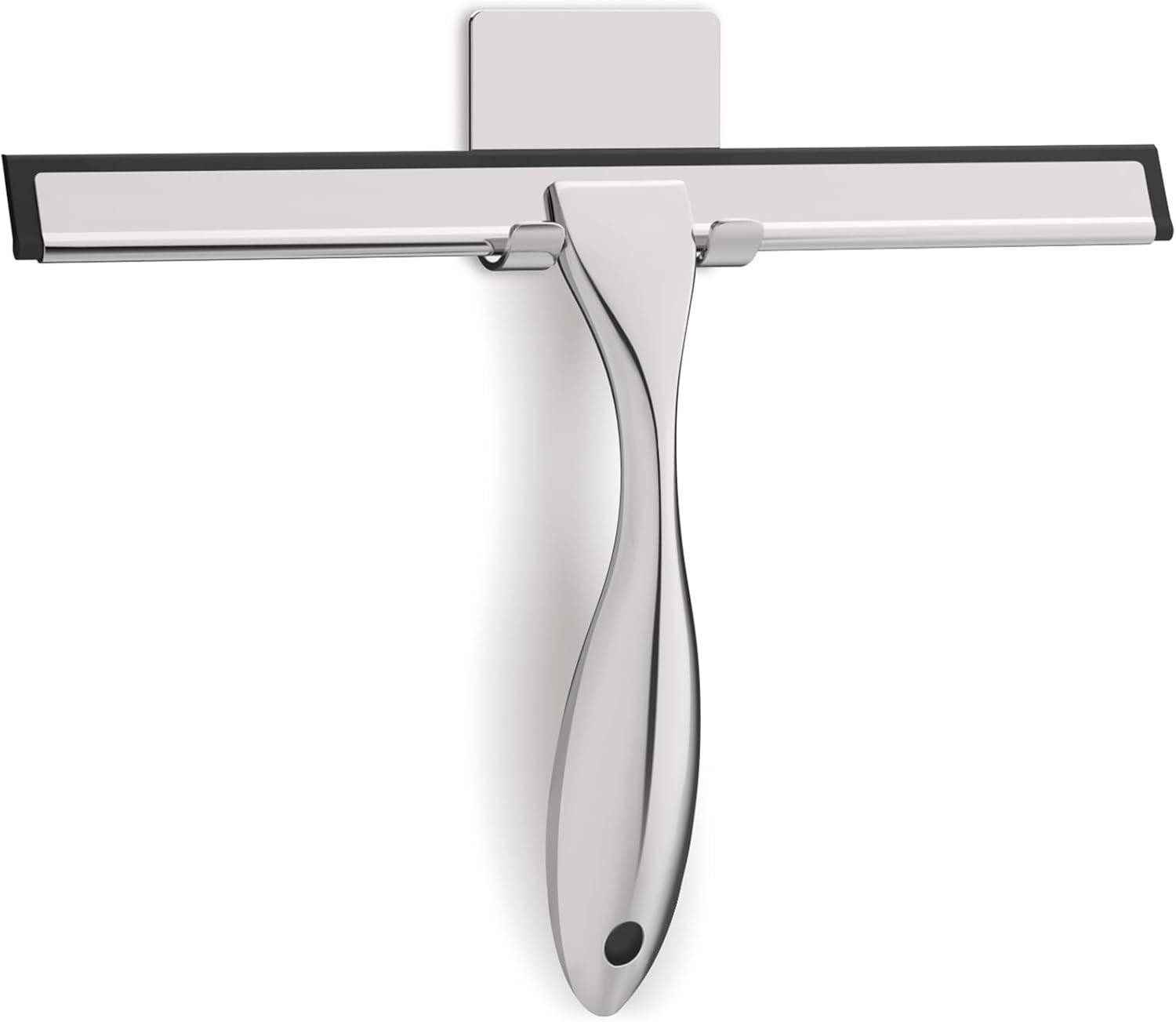 All-purpose Stainless Steel Shower Squeegee for Glass Doors with Adhesive Ho.