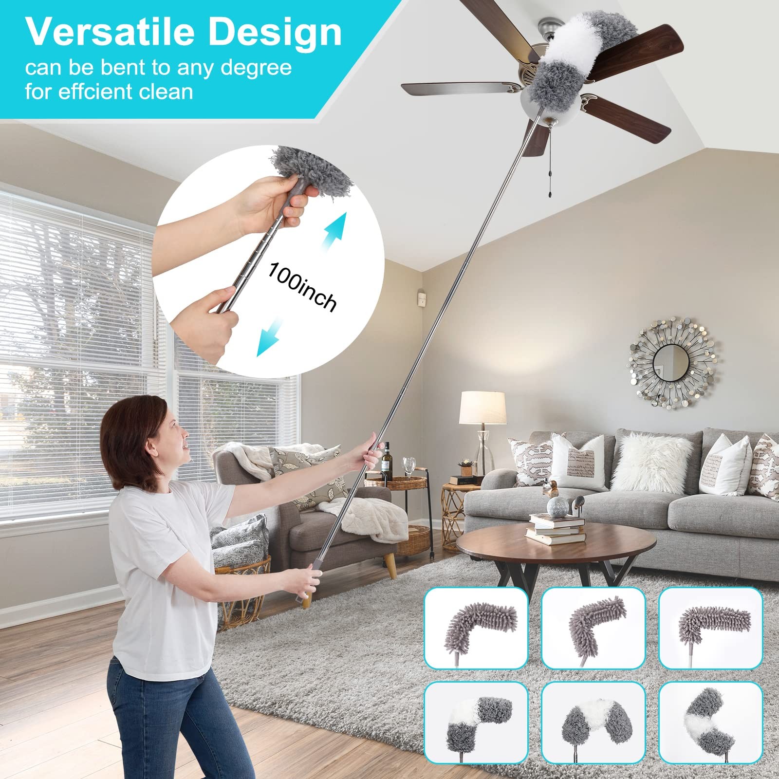 12pcs Microfiber Dusters Duster with Extension Pole(Stainless Steel) 30 to 100”