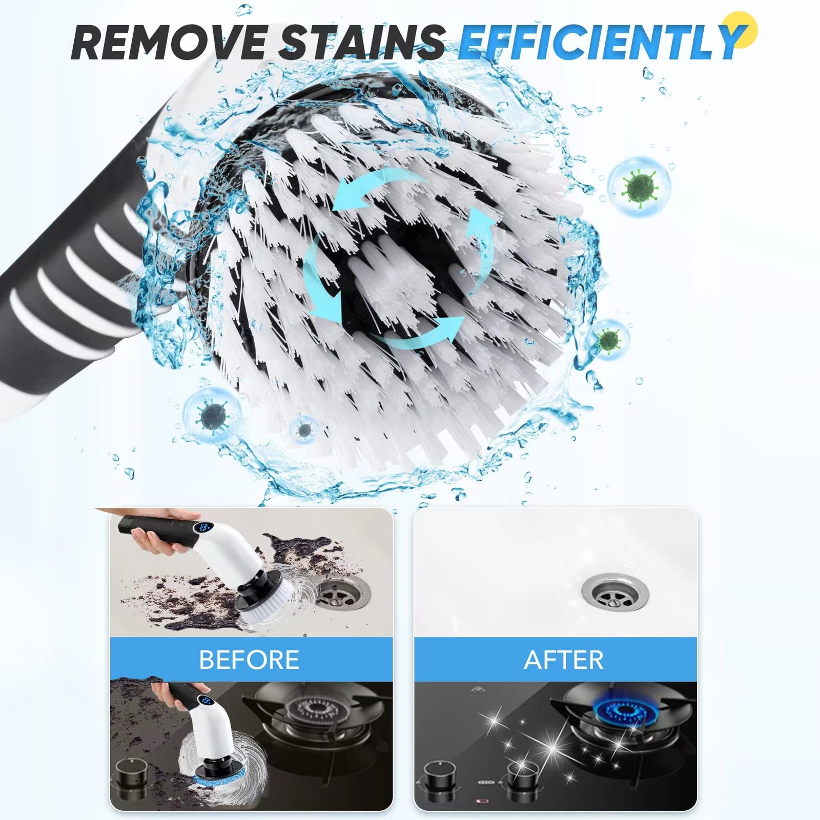 Electric Spin Scrubber Cordless Cleaning Brush Power Shower Scrubber Long Handle