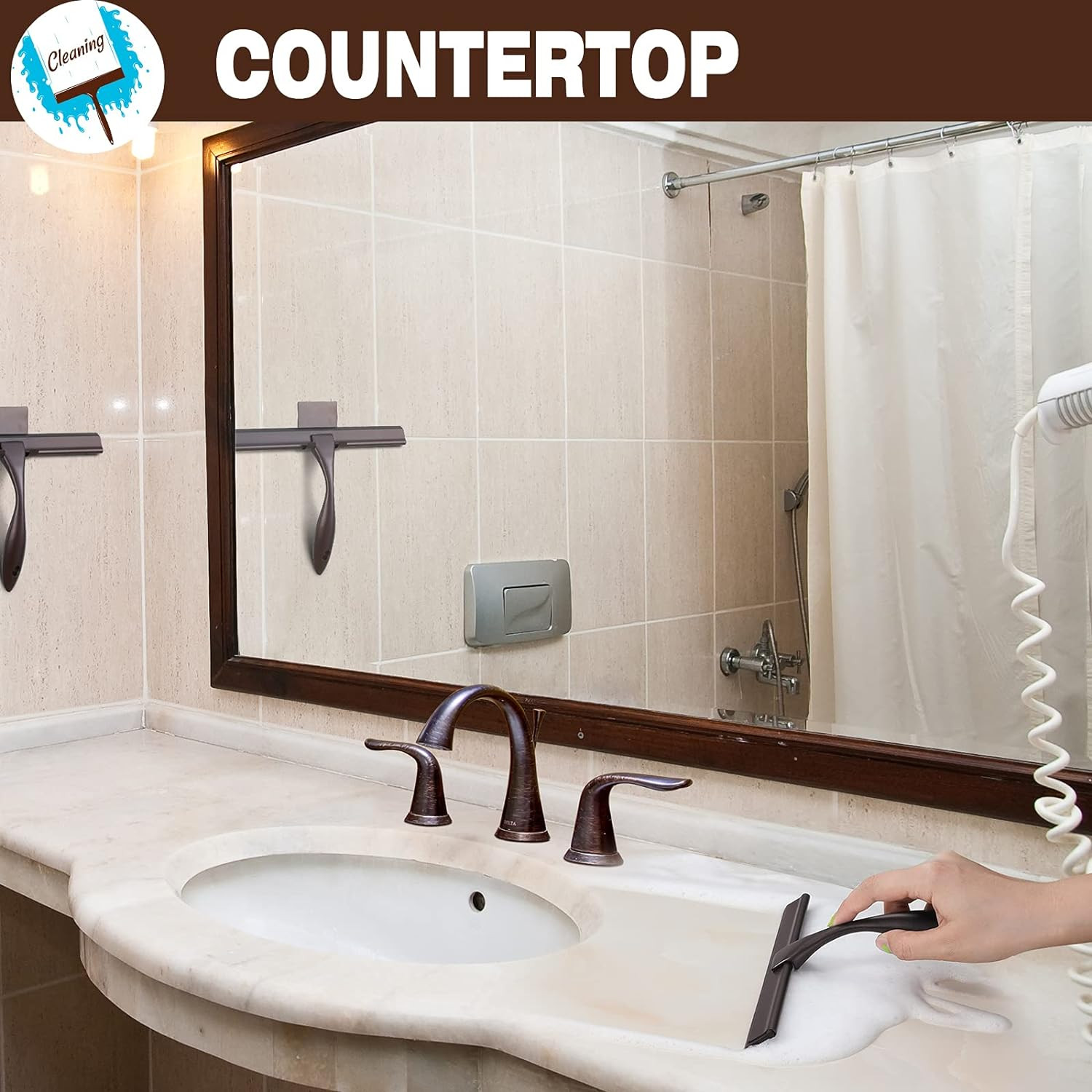 NETANY Shower Squeegee, 10-Inch Bronze Squeegee, All-Purpose Stainless Steel Squ