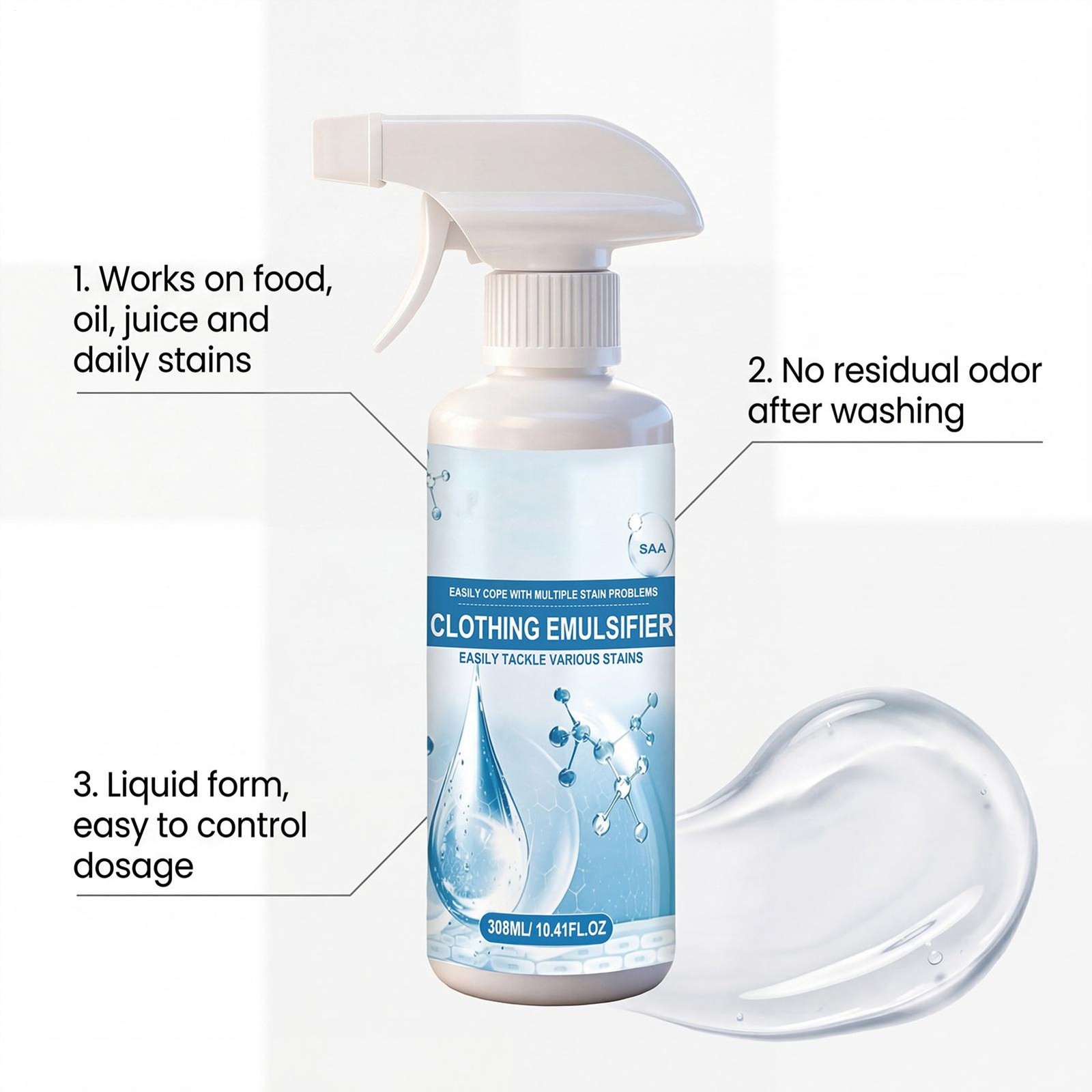 308ml Non Ionic Emulsifier Clothing Cleaner,Clothes Oil Laundry Cleaning Remover