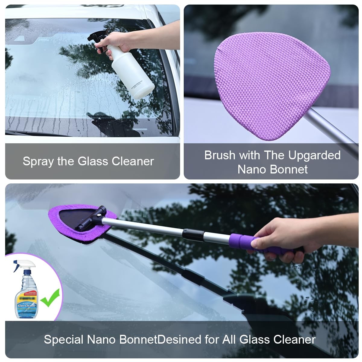 XINDELL Windshield Cleaner Tool – 24-inch Pink Car Interior&Exterior Window C…