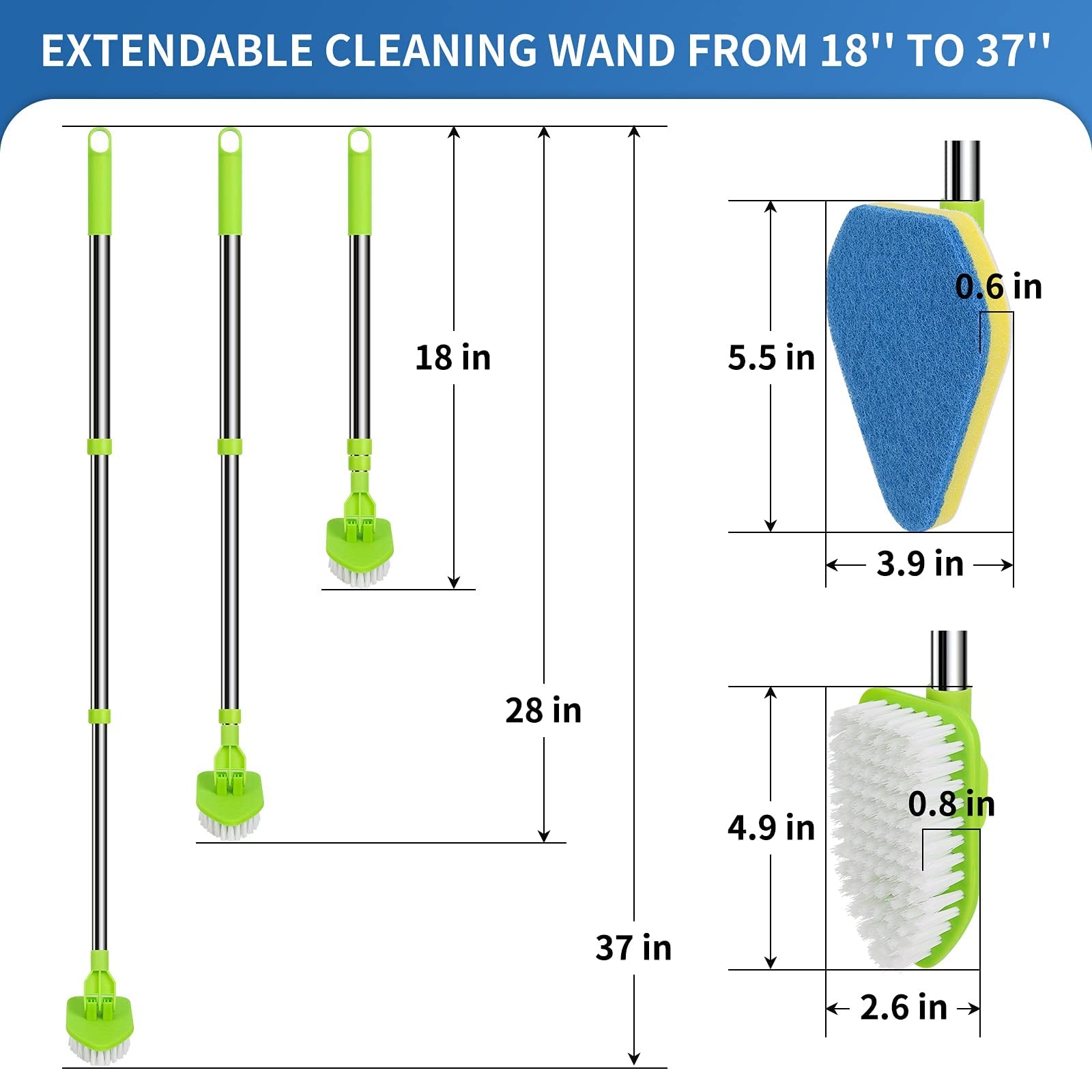 2 in 1 Scrub Cleaning Brush with 37” Long Extendable Handle,1 Stiff Bristle and