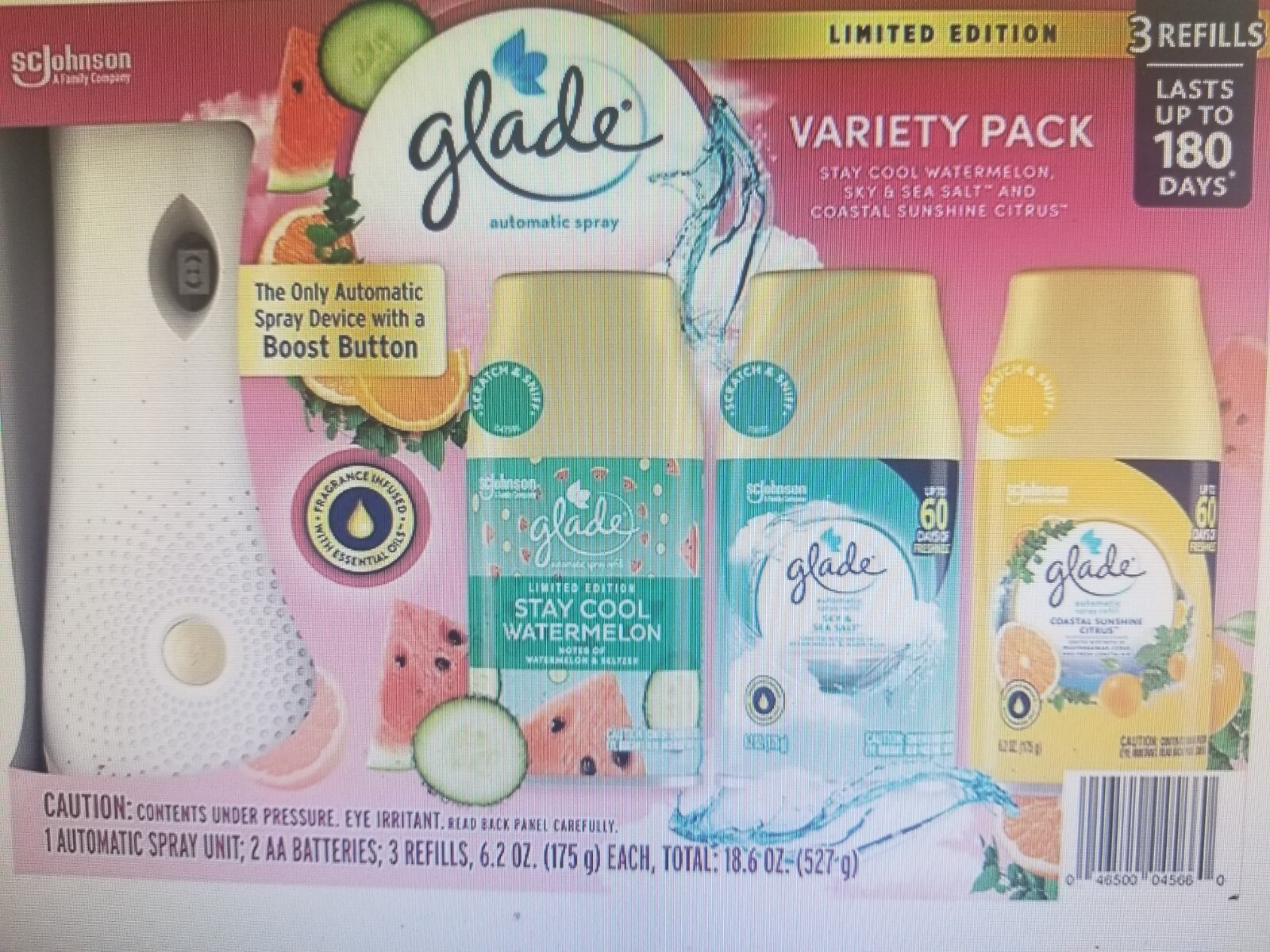 VARIETY PACK GLADE AUTOMATIC SCENTED SPRAY, 3-6.2 oz REFILLS 1-SPRAY UNIT/CITRUS