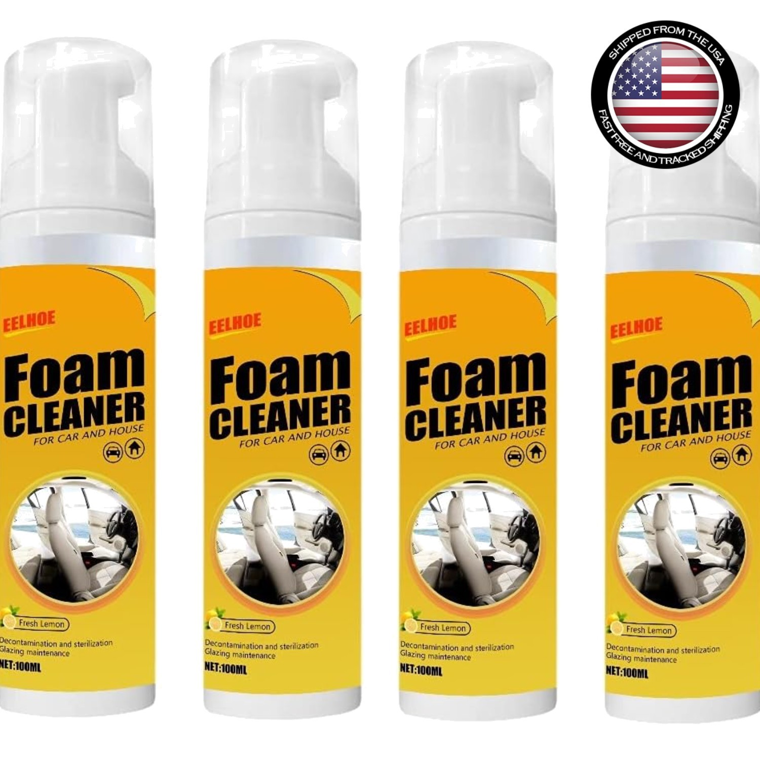 Multipurpose Lemon Foaming Cleaner Spray – 4 Pack, 100ml Each for Stain Removal