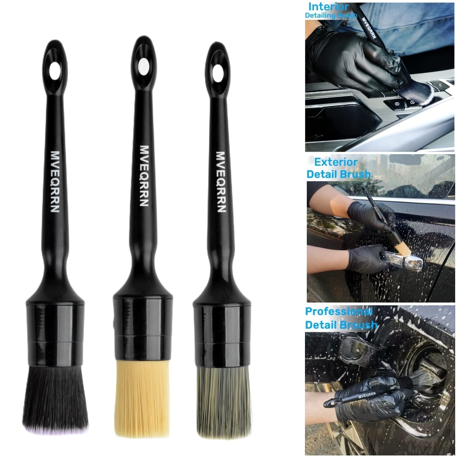 Car Detailing Brush Set 6pcs 2pcs Boars Hair 2pcs Ultra Soft No Scratch