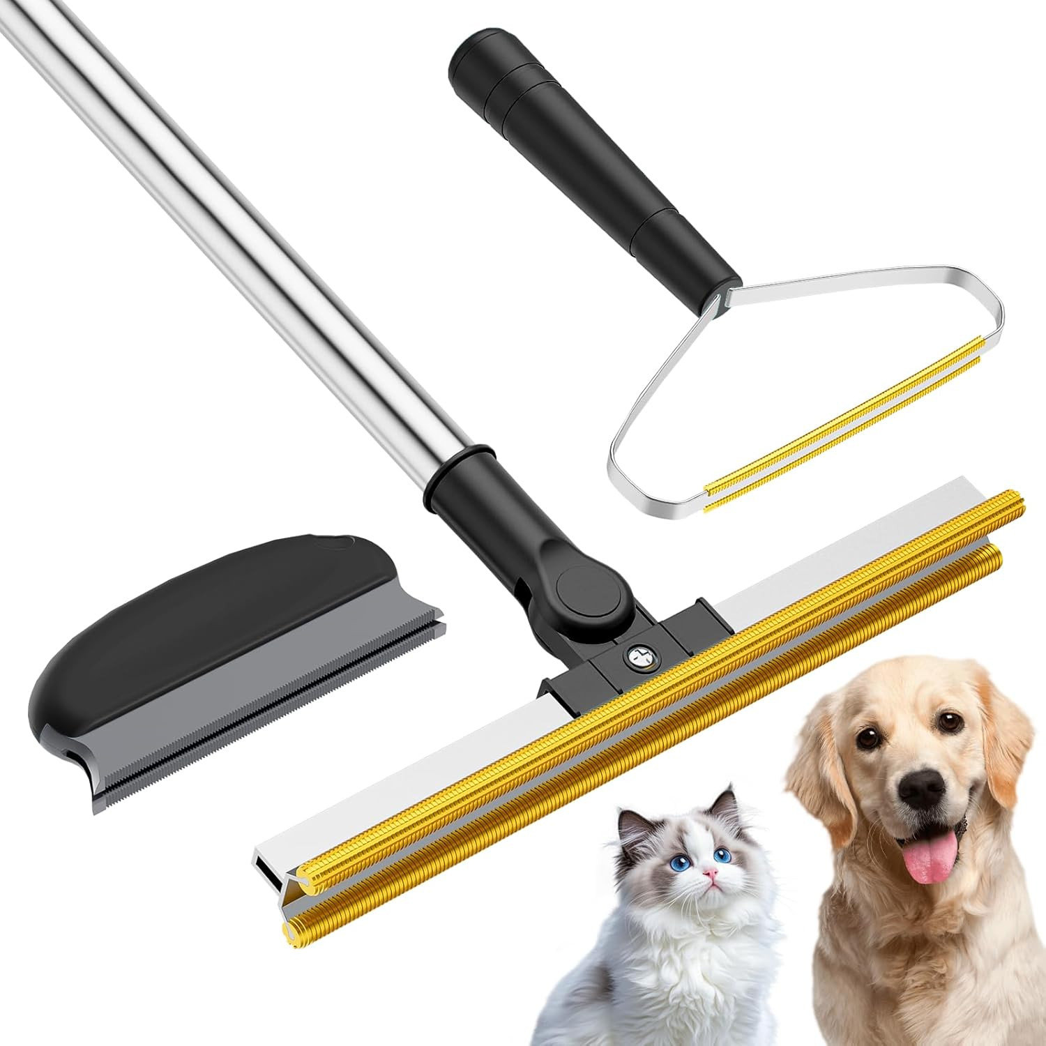 3 in 1 Carpet Rake for Pet Hair Removal, Tool Set of 3, 55” Long Handle Carpet P