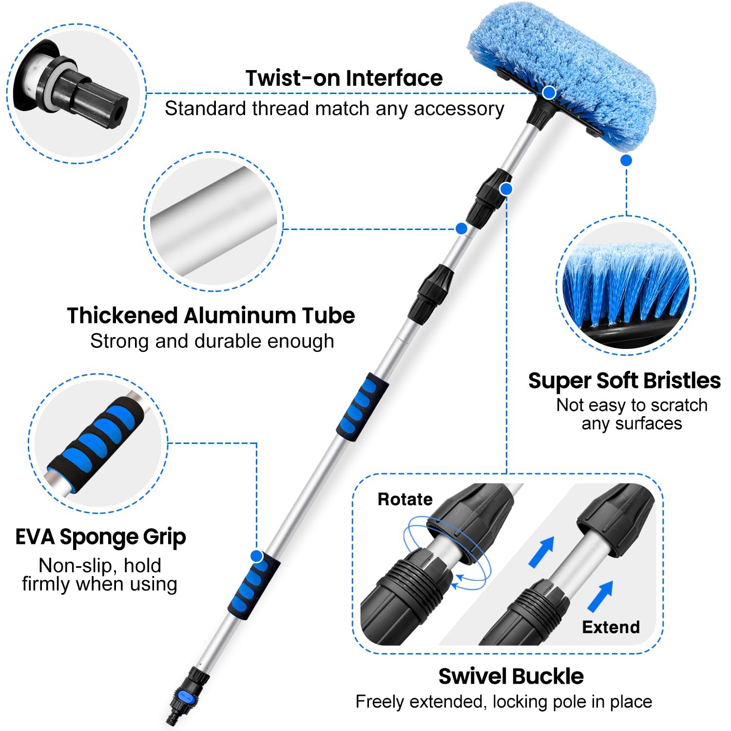 512 Foot 20ft Reach Car Wash Brush with 12Inch Soft Bristle, On/Off Switch Te…