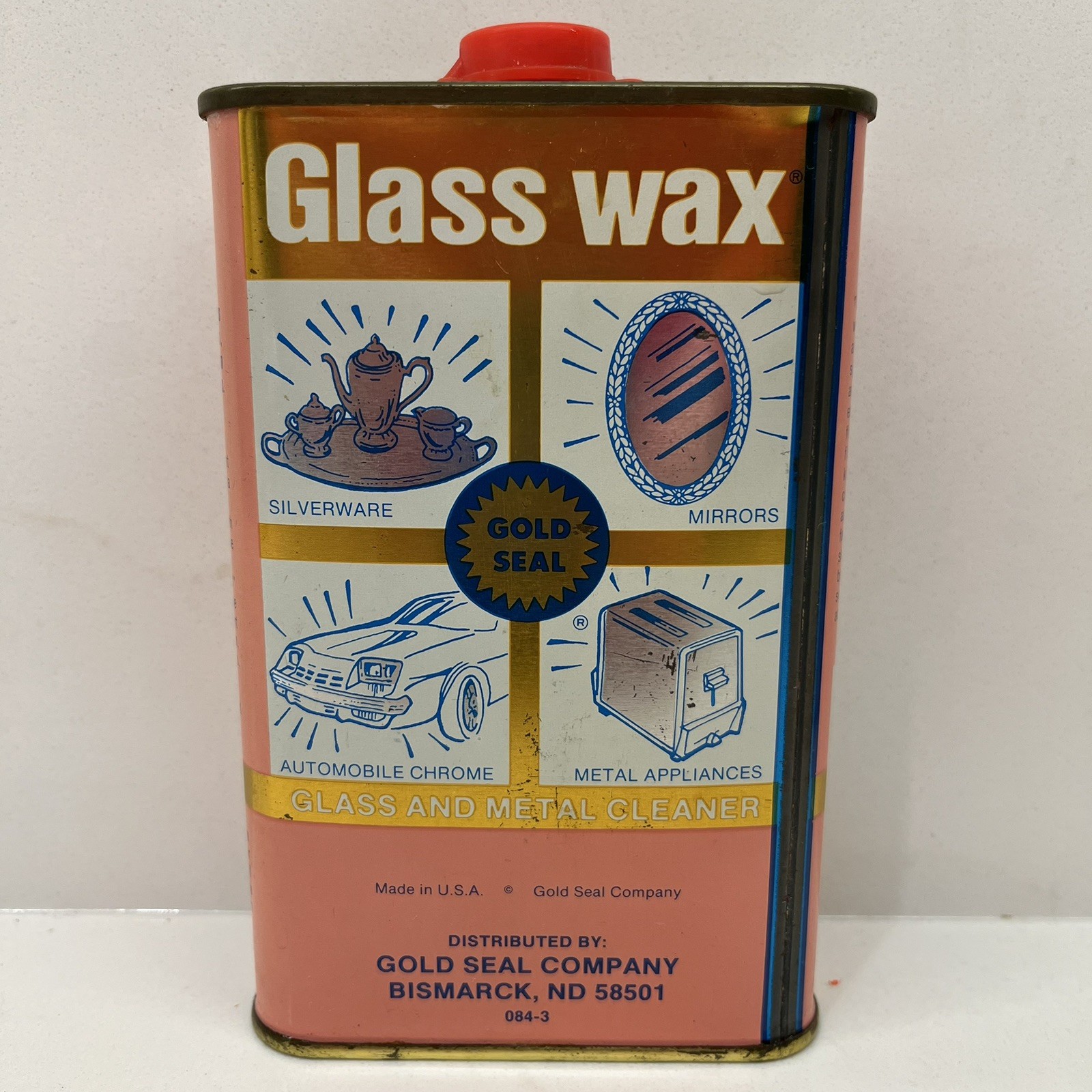 Vintage Can Gold Seal Co. GLASS WAX Glass Chrome Metal Cleaner Polisher 16 fl oz