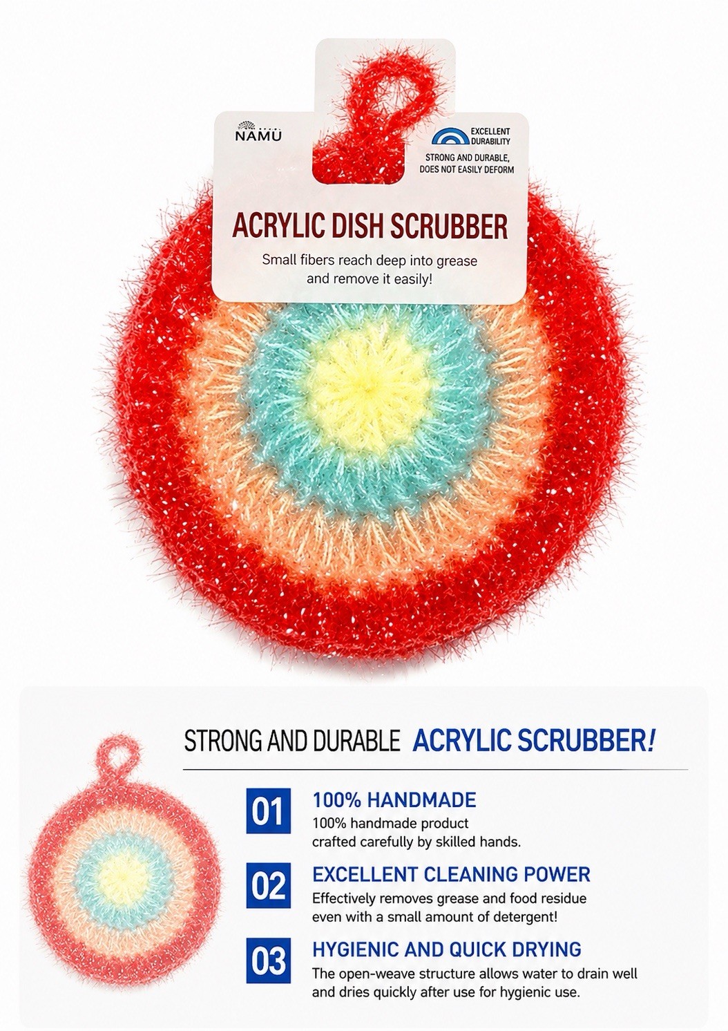 Korean Style Acrylic Yarn Dish Scrubber 10 Pack Rainbow Kitchen Sponge⁠