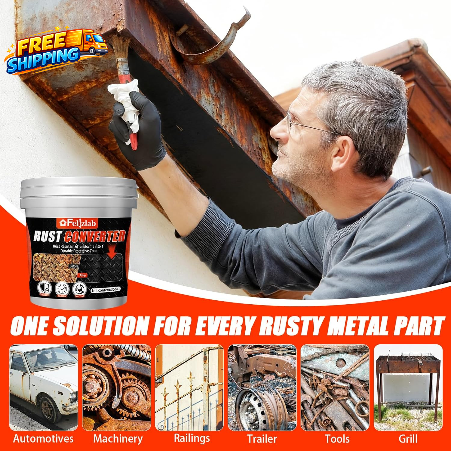 2 In 1 Rust Converter & Metal Primer 35 Floz Automotive Rust Remover Paint