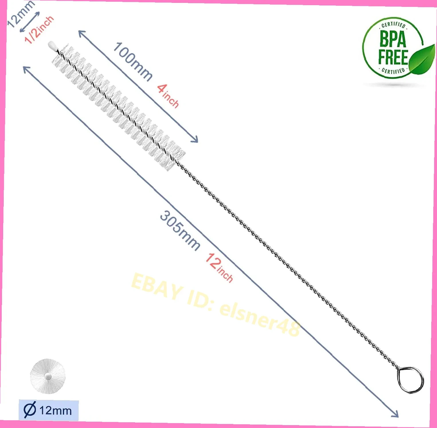 12IN STRAW CLEANER BRUSH SET 10PK EXTRA WIDE 12MM LONG FOR BOTTLE CUP TUBE