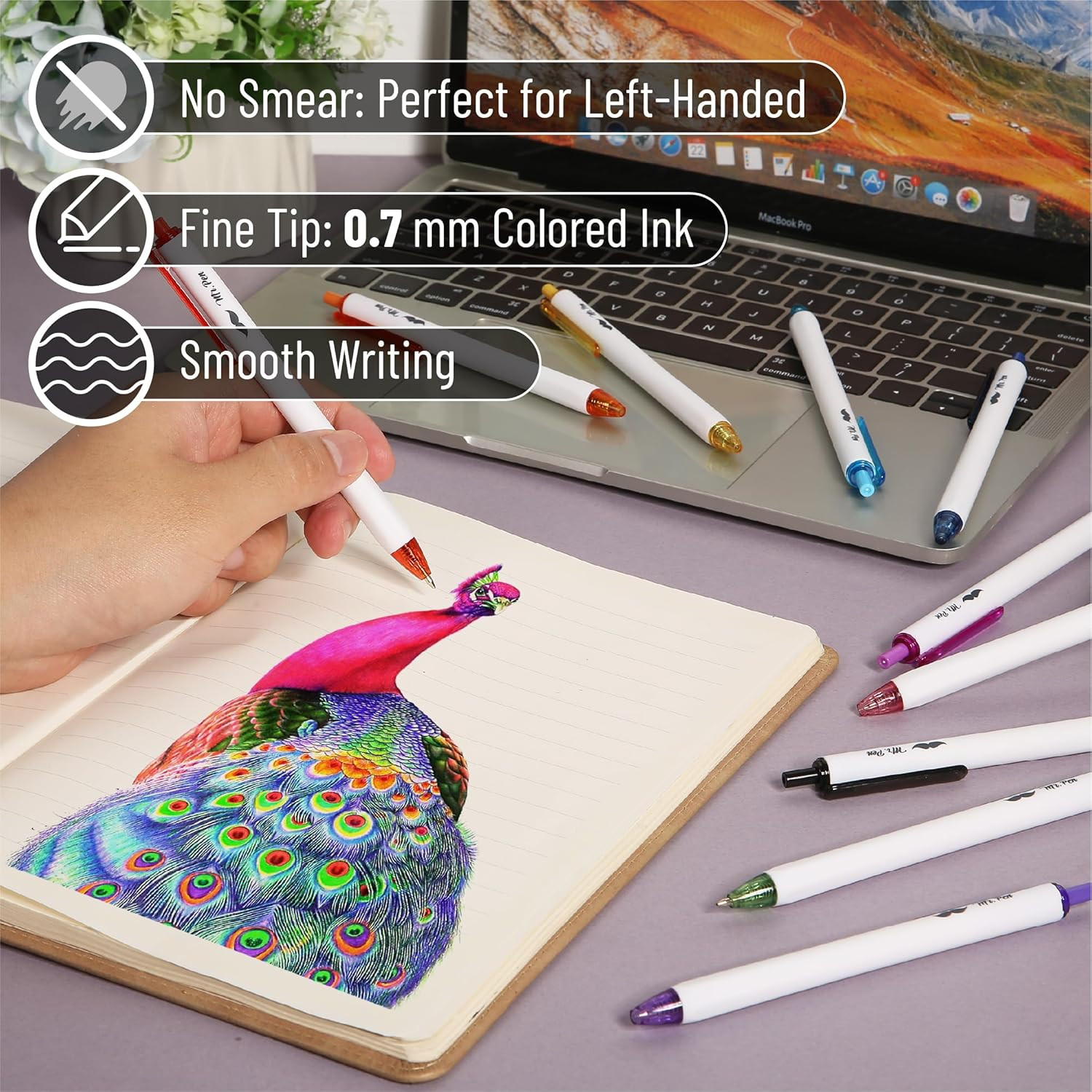 – Cute Ballpoint Pens Assorted Color Ink, 0.7Mm, 10 Colorful Ink Ballpoint Pens