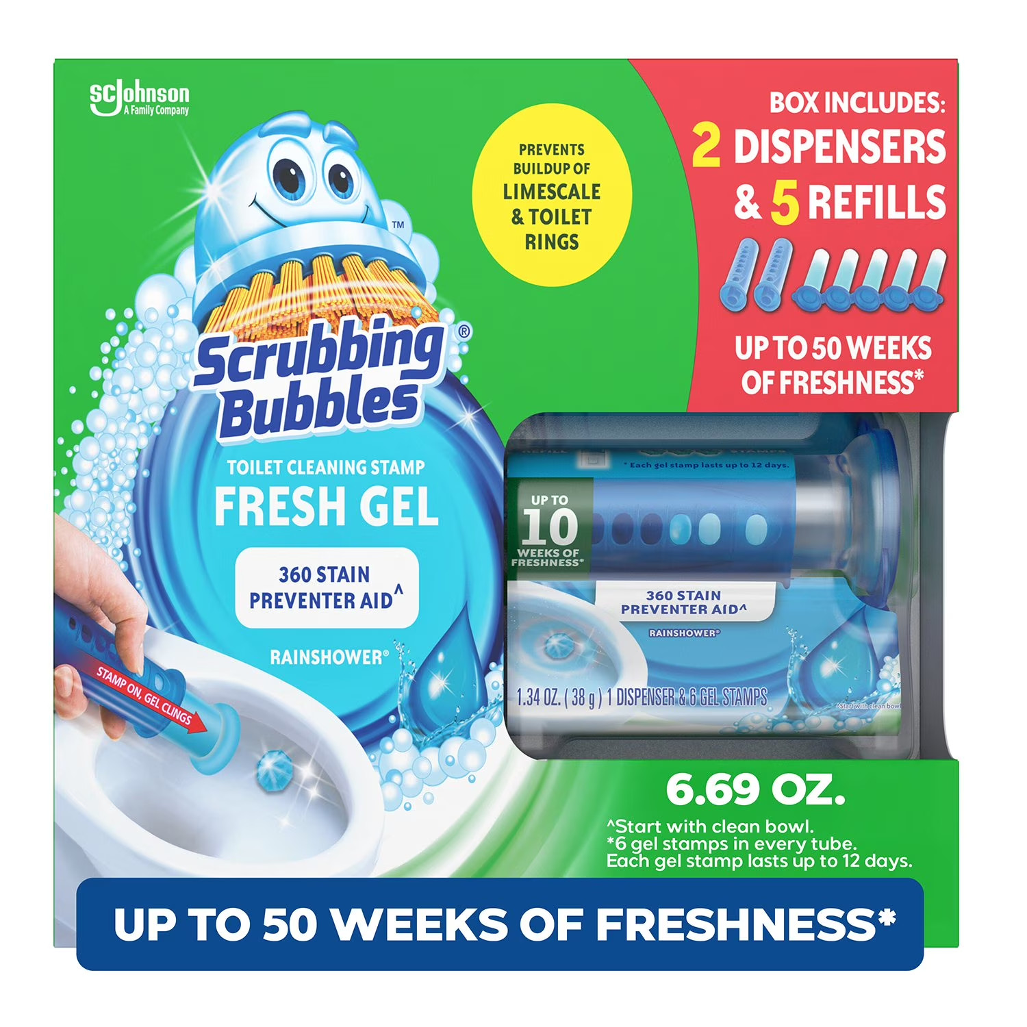 Scrubbing Bubbles Toilet Gel Stamp, Rainshower 2 dispensers + 30 gel stamps