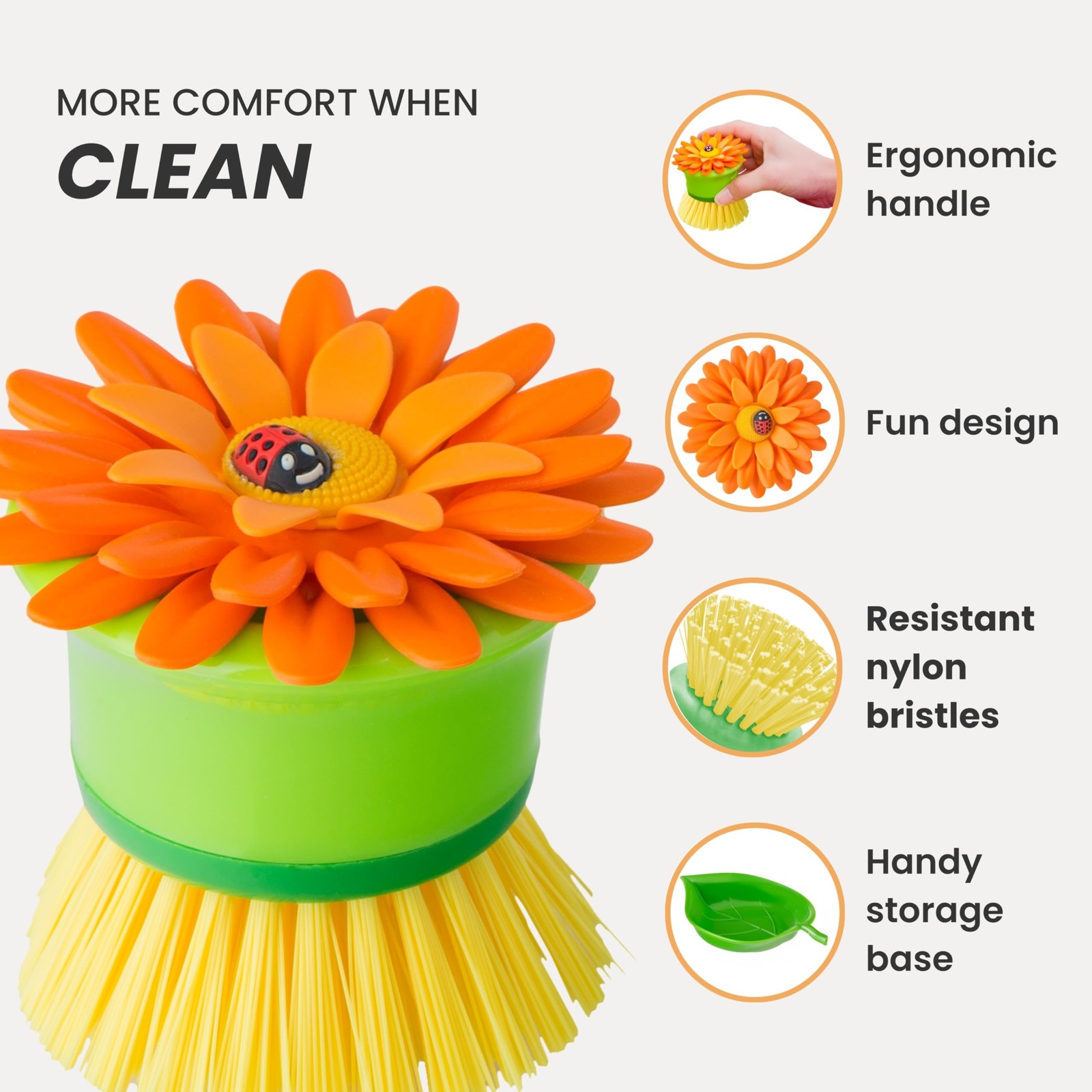 Flower Palm Dish Scrub Brush With Holder Kitchen Brushes For Dishes Sink Brush A