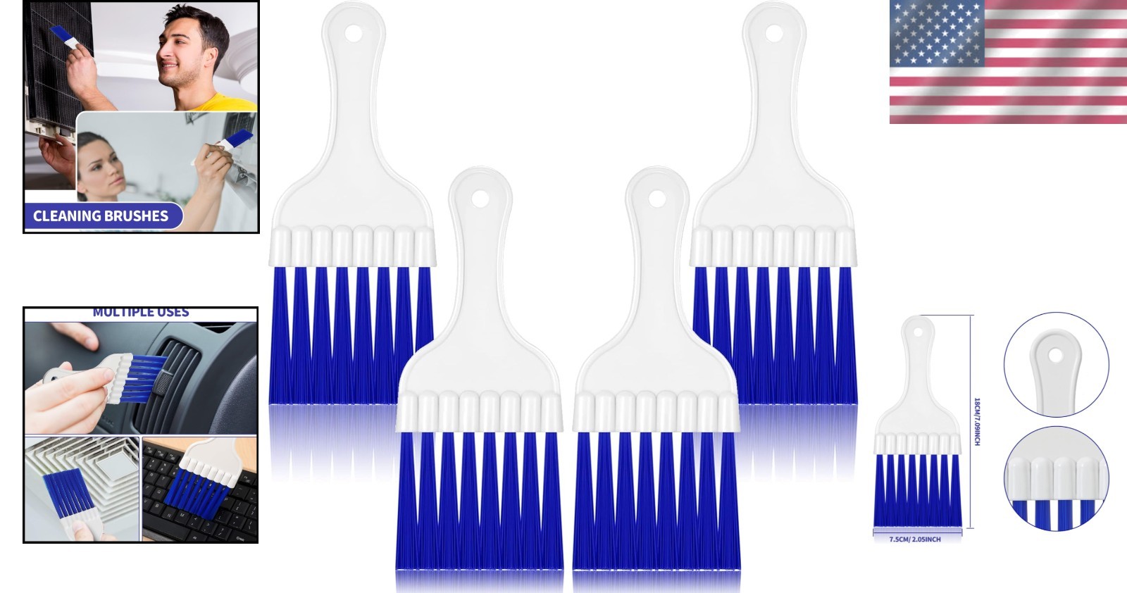 Effortless Cleaning with 4 Blue Plastic Coil Brushes for HVAC & Refrigerators