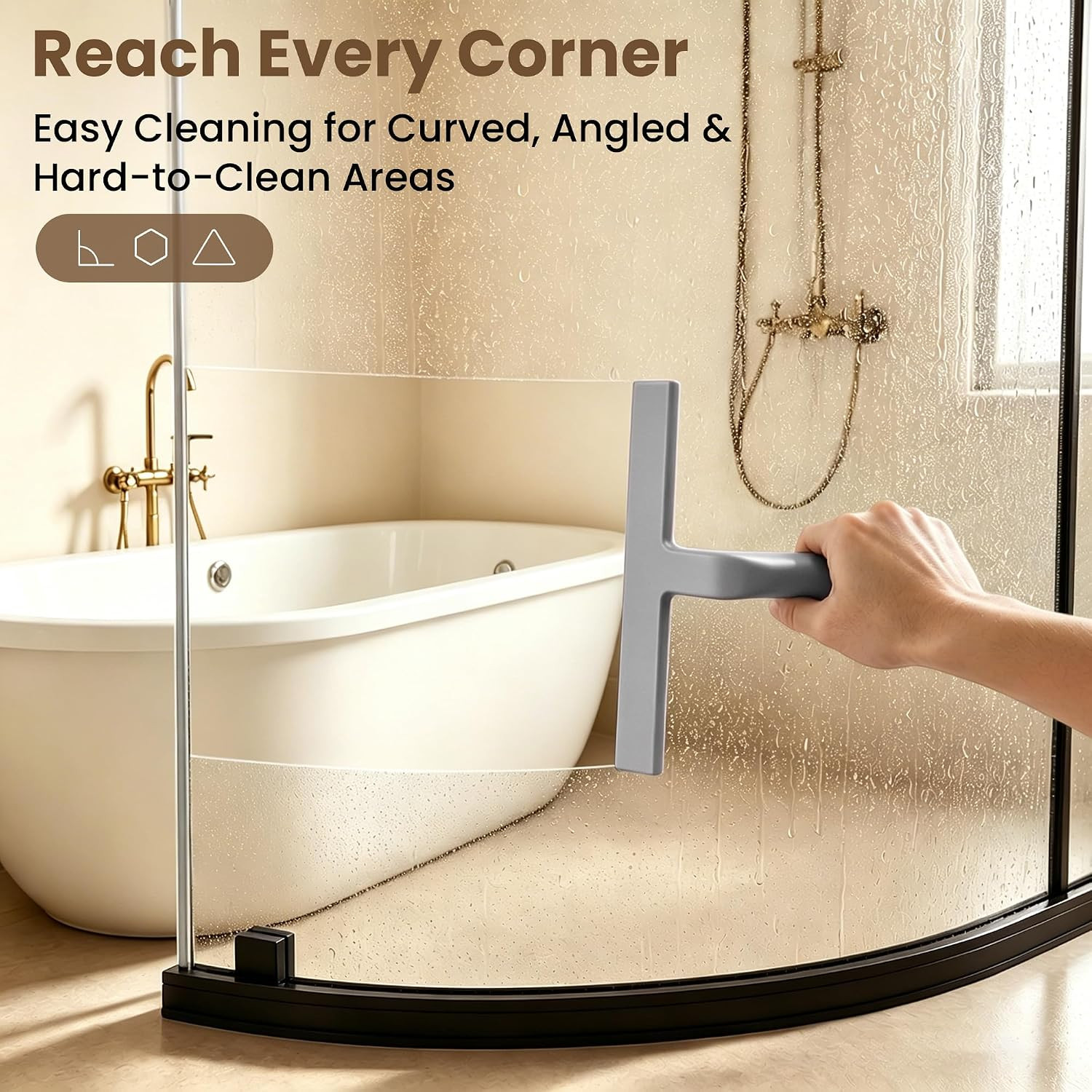 Shower Squeegee for Glass Doors – 10 Inch Bathroom Squeegee with Ergonomic round