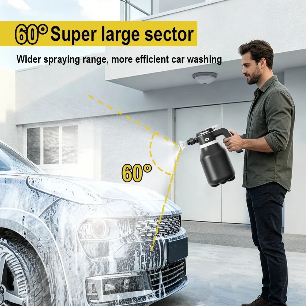 2000ML Electric Foam Sprayer Car Wash Gun Wireless Rechargeable 60° Spray Range