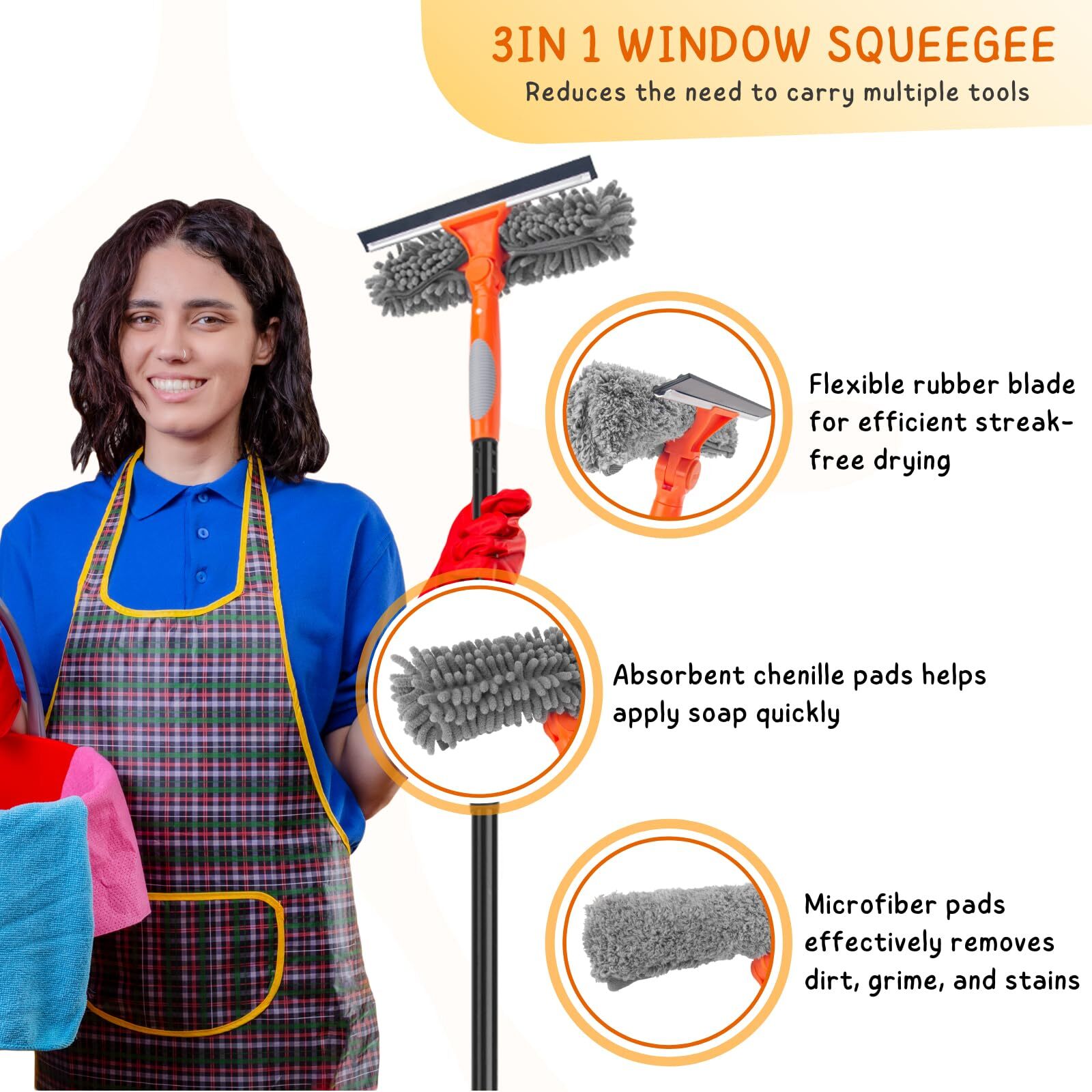 2-In-1 Professional Window Squeegee Cleaner w/ Extension Pole for Indoor Outdoor