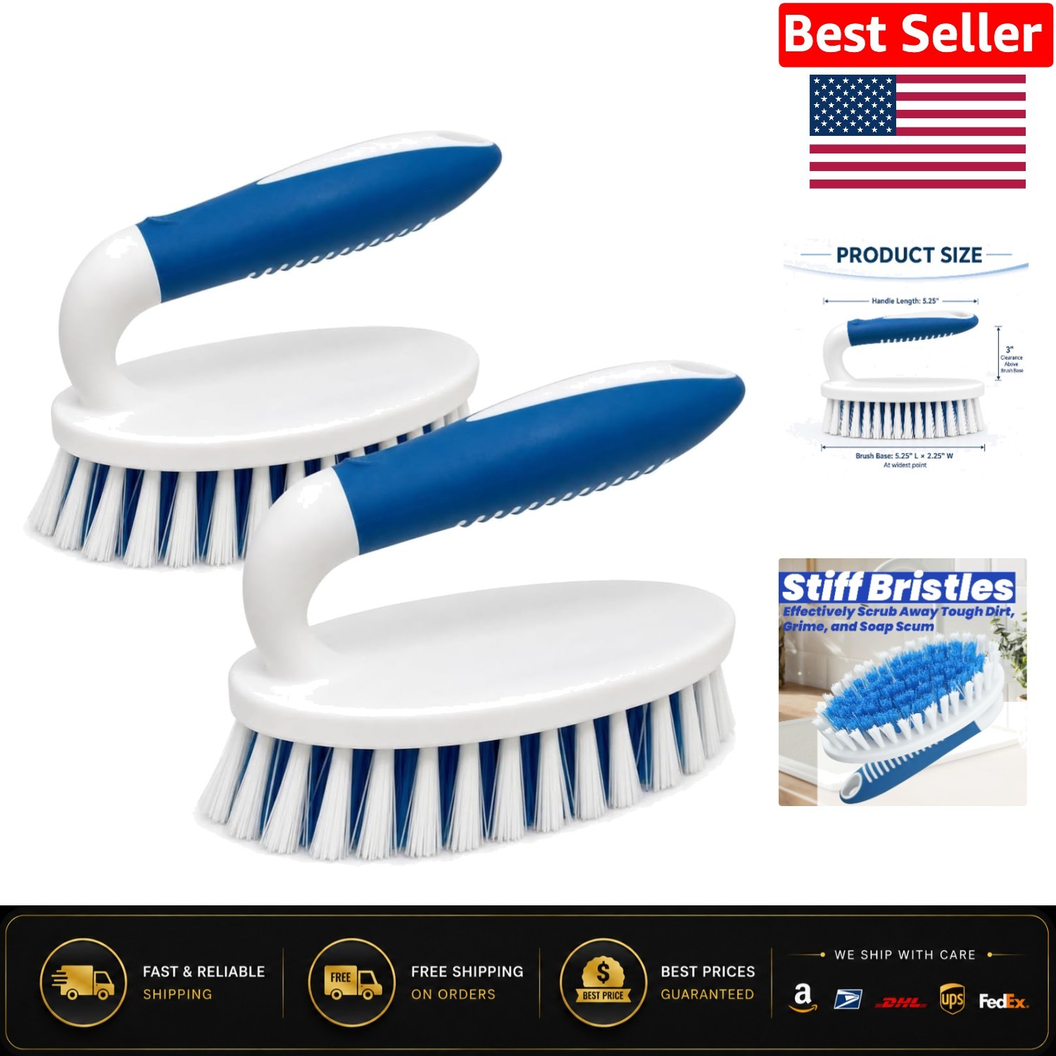 Convenient 2 Pack Cleaning Brushes – Rubber Handles for Effective Scrubbing