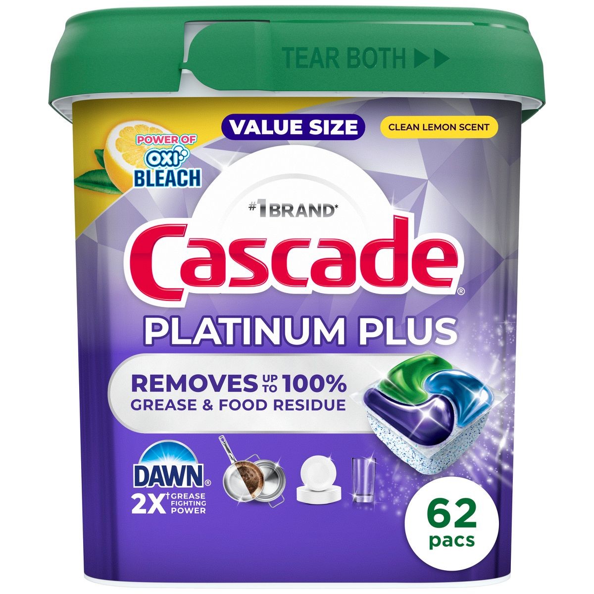 Platinum Plus Action Pacs Power of Bleach Clean Dishwasher Detergents – 62ct