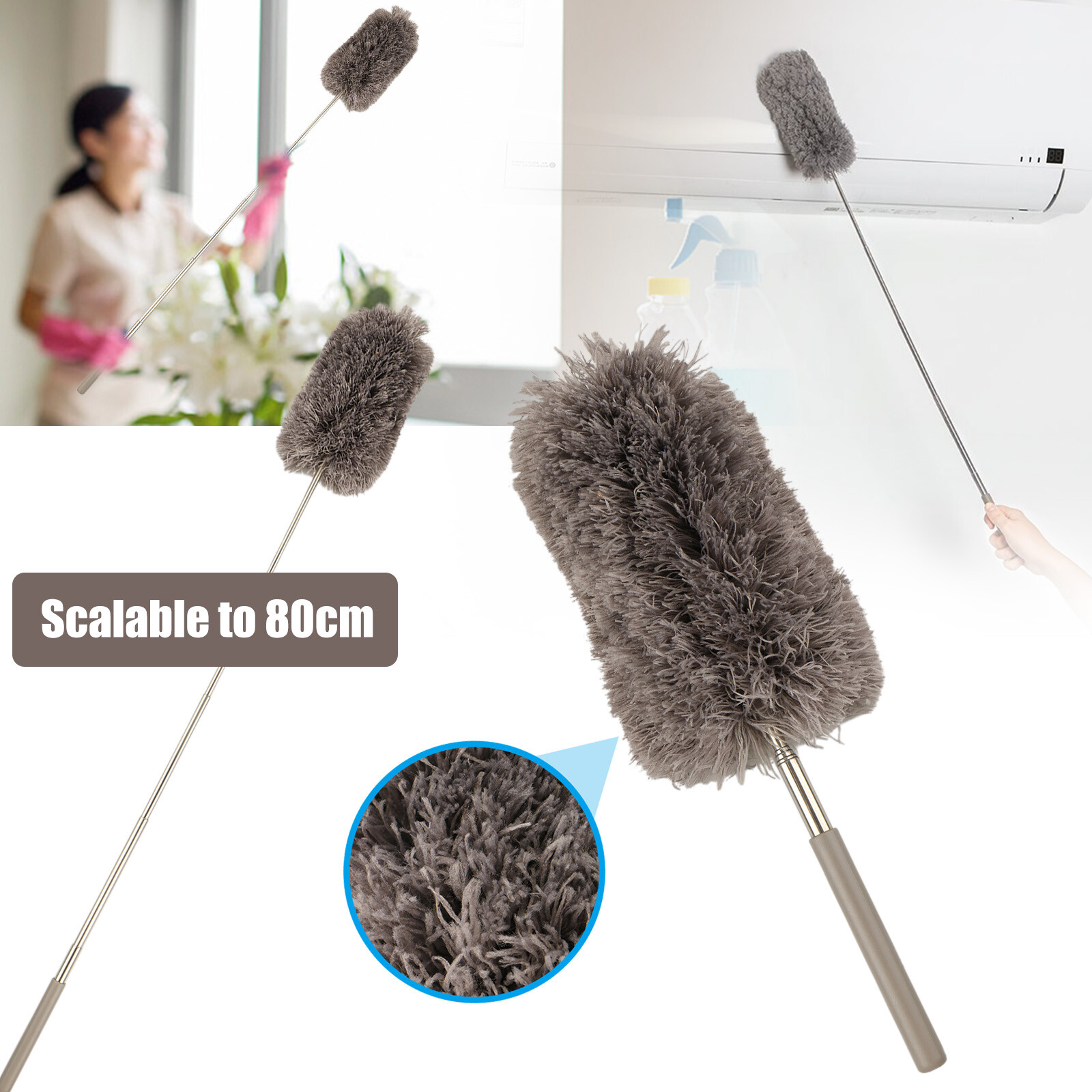 Extendable Microfiber Duster Ceiling Fan Dusting Cleaner Cleaning Brush Washable
