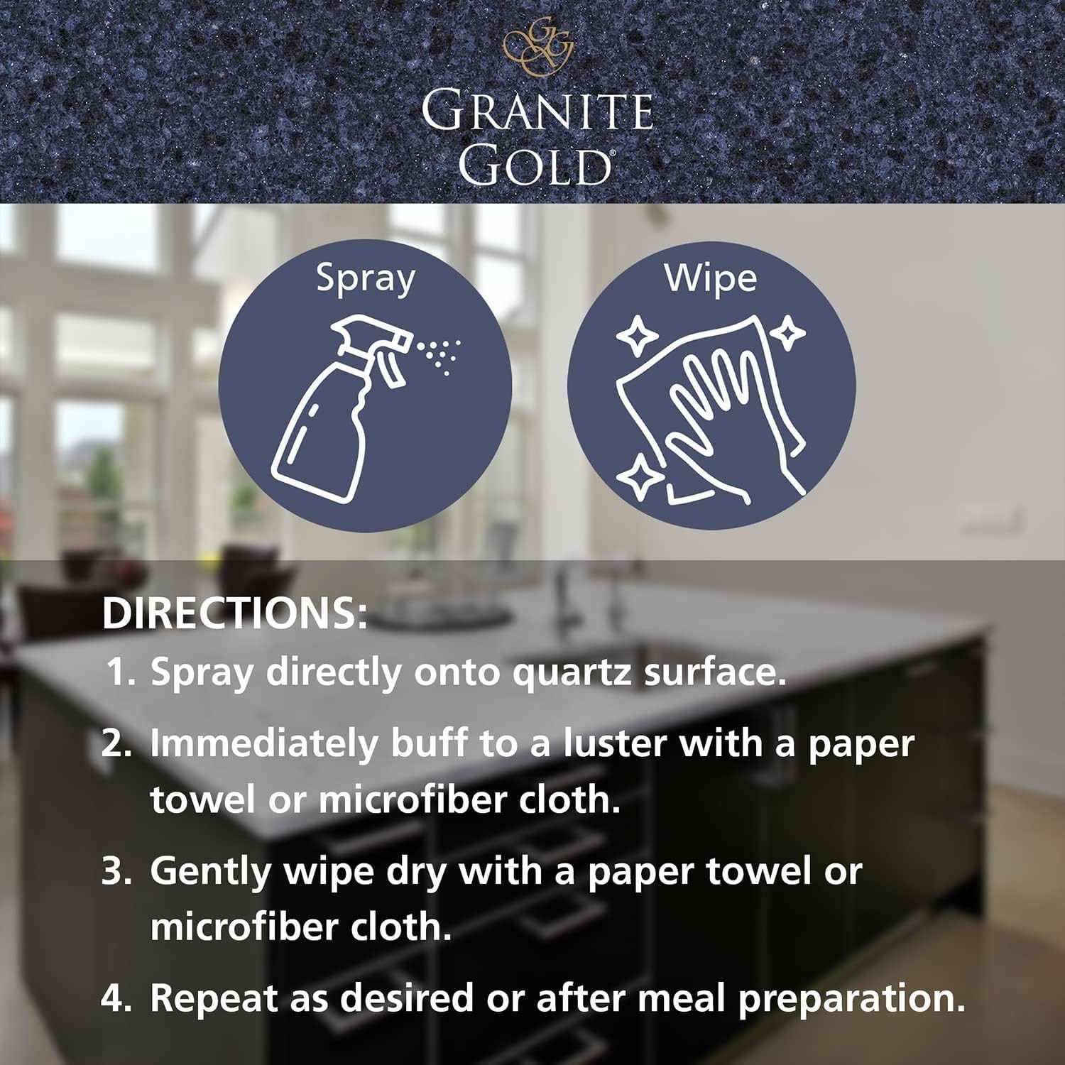 Streak-Free Quartz Cleaner & Polish – Deep Cleans All Quartz Surfaces, 64oz + 2x