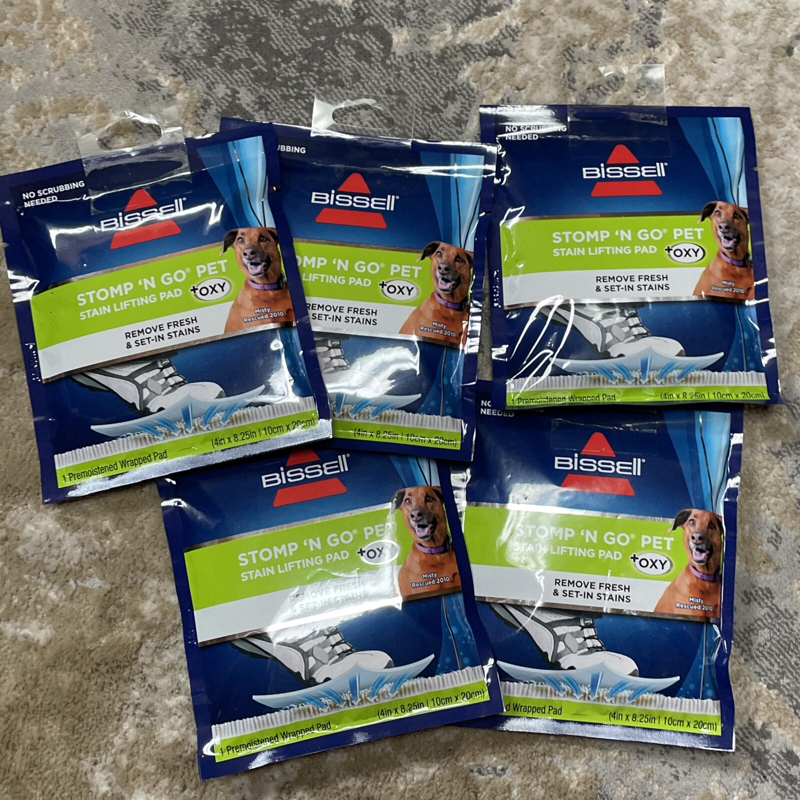 Lot Of 5 Bissell Stomp ‘N Go Pet Stain Lifting Pads +Oxy 1 pad per pack