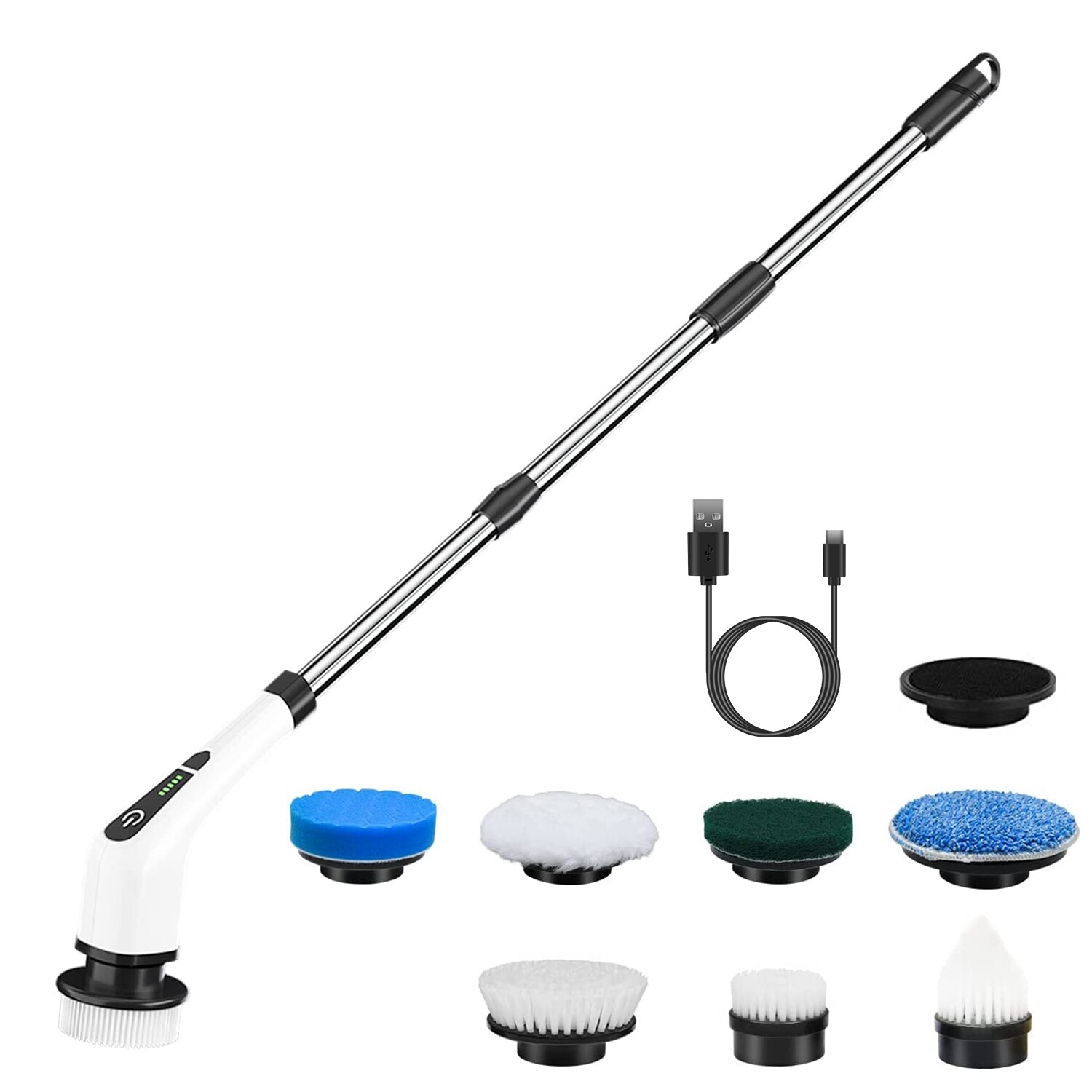 Electric Spin Scrubber Cordless Bath Tub Power Scrubber with Handle & 8 Heads