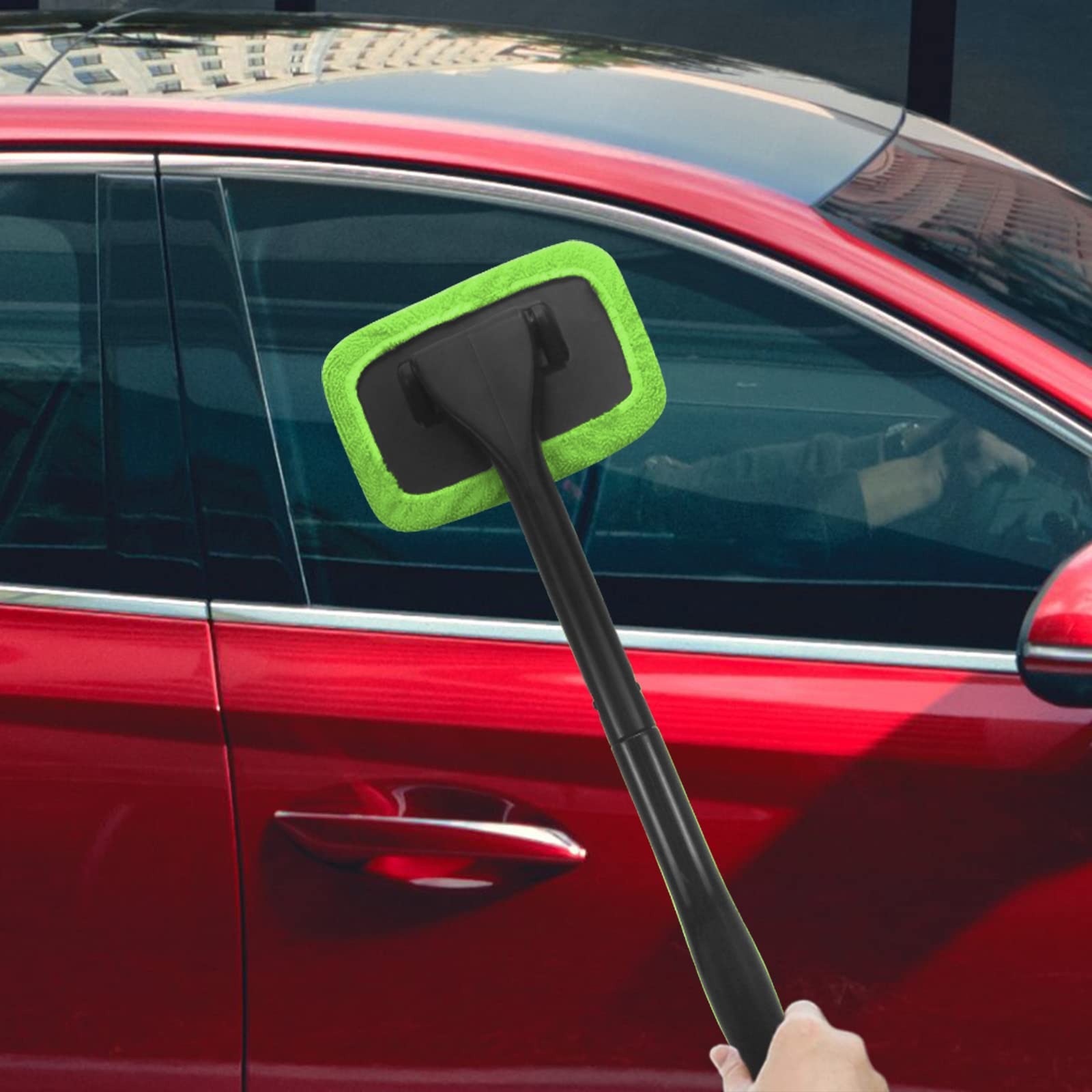 Car Windshield Cleaning Tool with 4 Reusable Microfiber Pads and Extendable