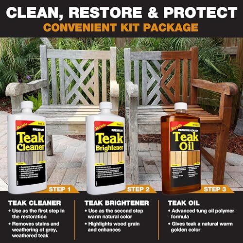 STAR BRITE Premium Teak Care Kit Marine Grade Cleaner Oil 32 Fl Oz Pack of 3