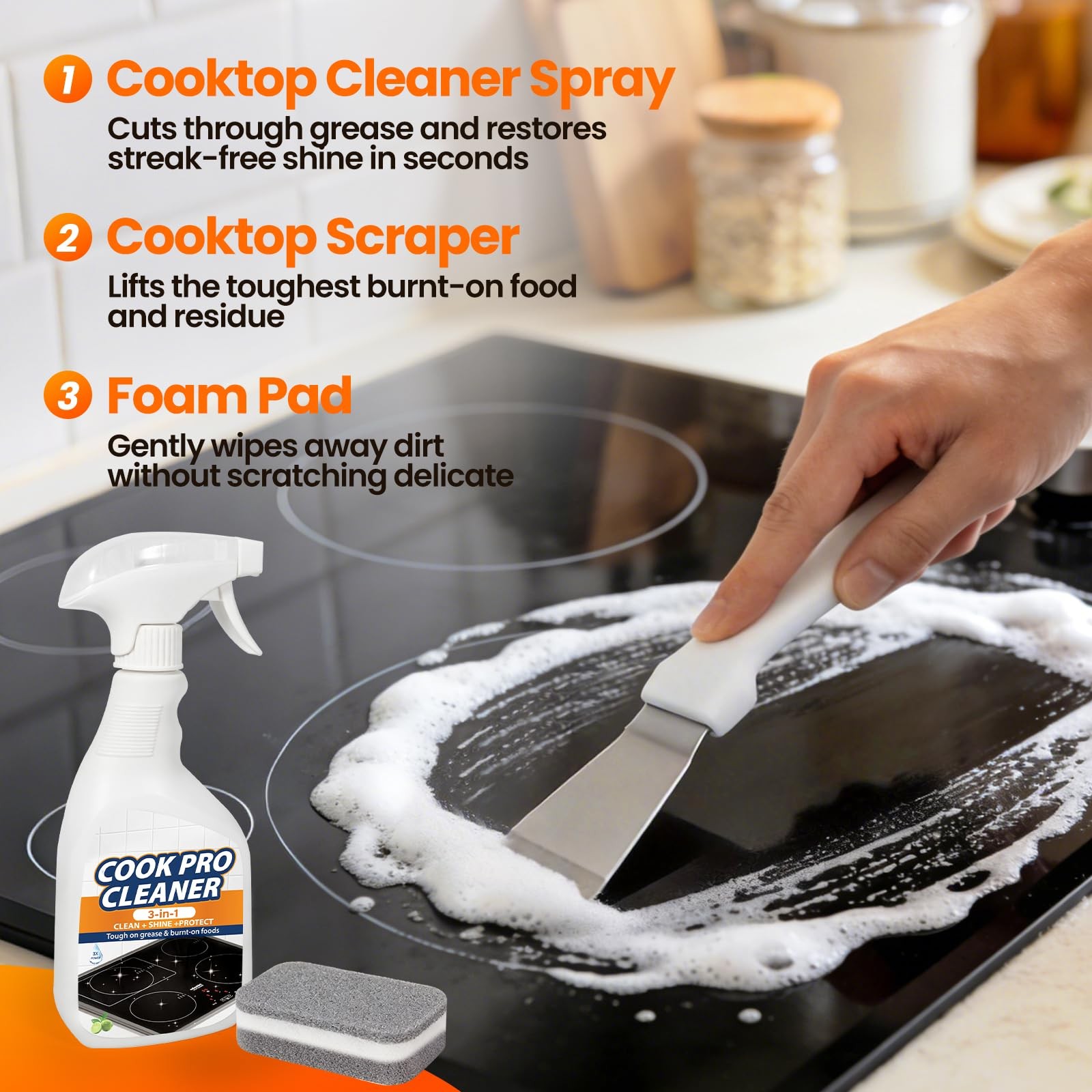 3-in-1 Stove Top and Oven Cleaner Kit – Glass Cooktop Cleaner for Ceramic Ele…