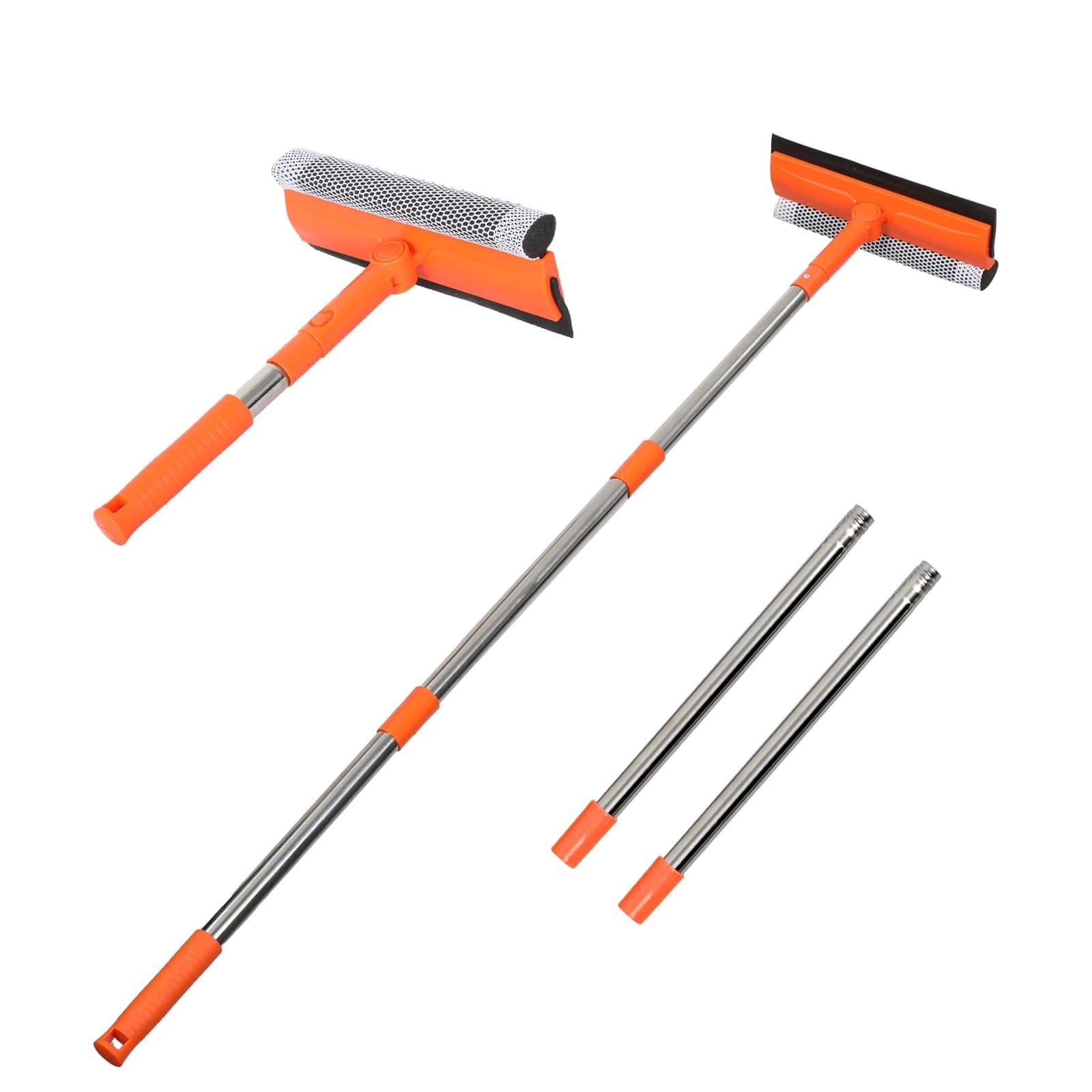 2-in-1 Window Squeegee Cleaner with Long Handle, Sponge & Stainless Steel for Gl