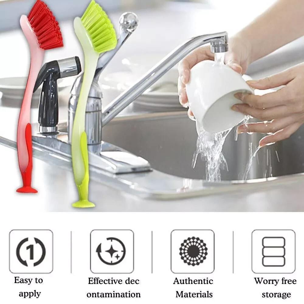 Durable Dish Bowl Pot Kitchen Washing Brush Suction Cup Brush Cleaning Brush