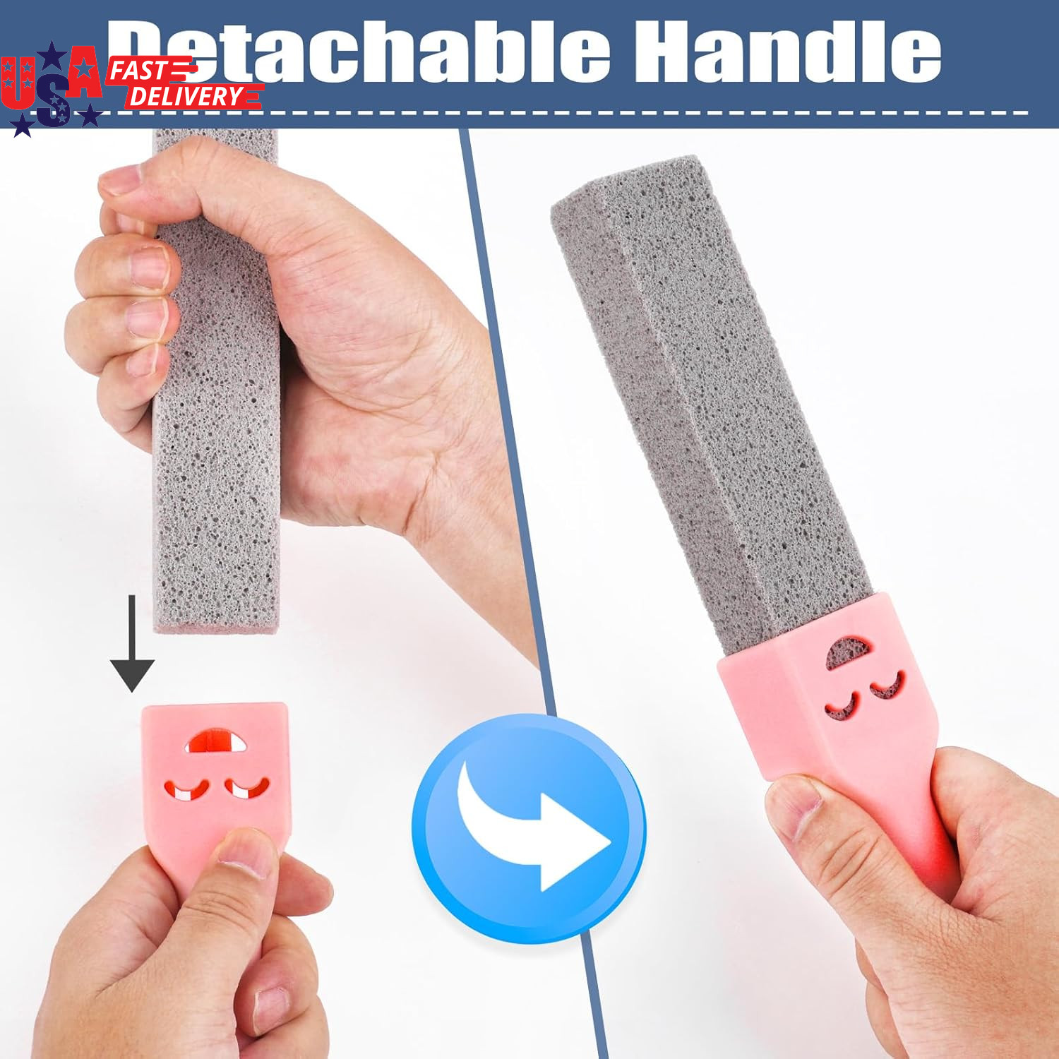 8 Pack Pumice Stone Scouring Sticks with 2 Universal Handles, Grey Pumice Stone