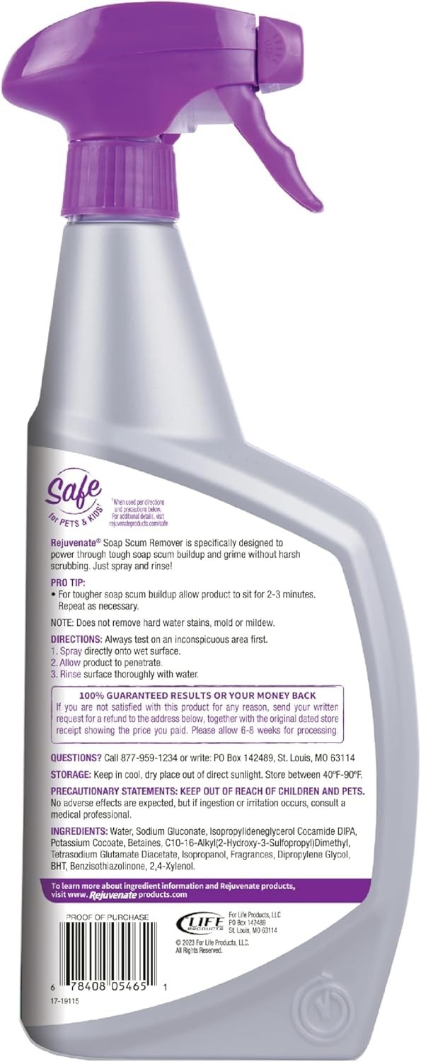 Rejuvenate Scrub Free Soap Scum Remover Shower Glass Door Cleaner 24oz Works on