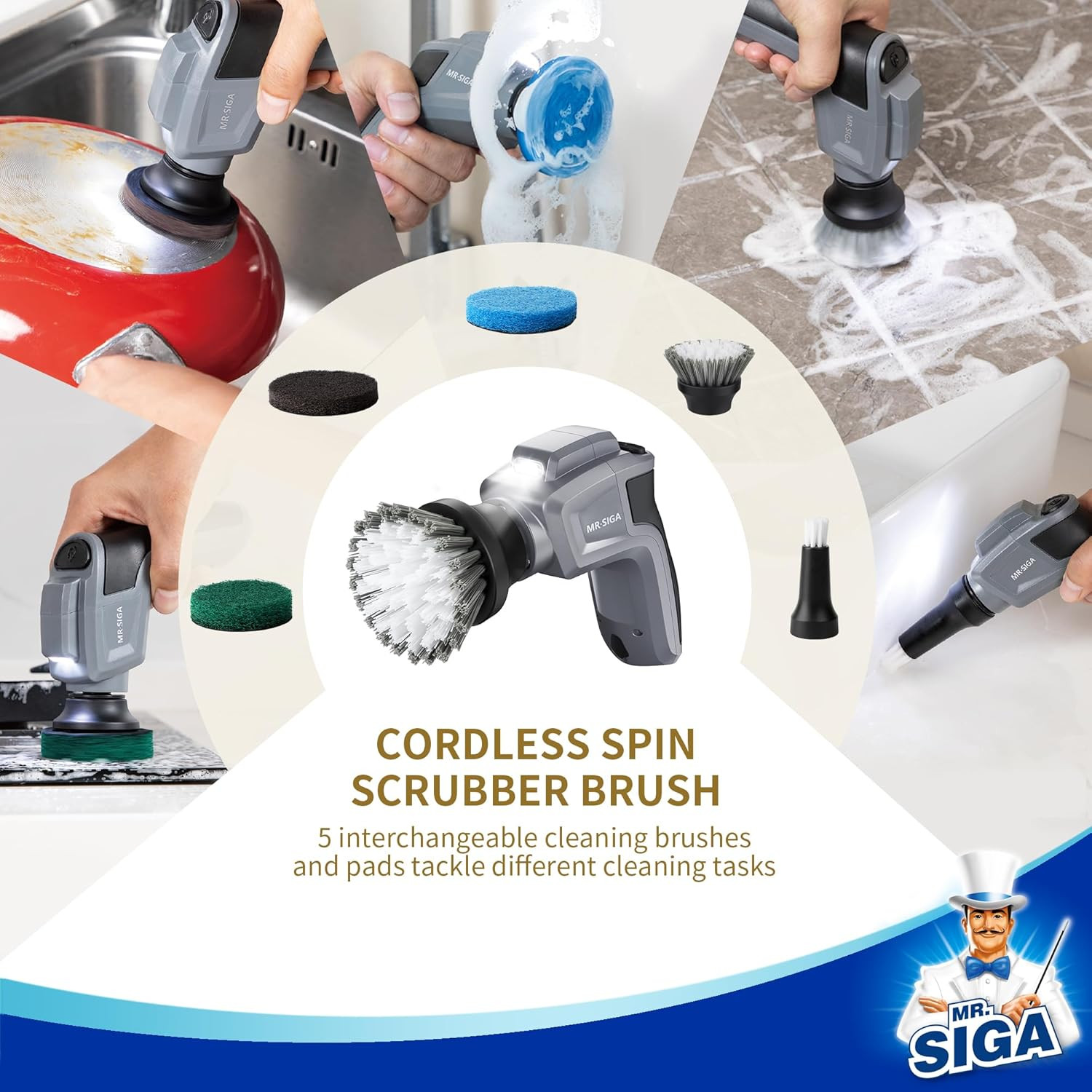 Electric Spin Scrubber for Kitchen and Bathroom Cleaning, Waterproof Rechargeabl