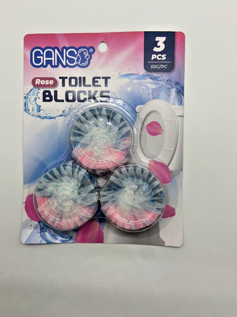 GANSO Rose Scent Toilet Bowl Cleaner Blocks – 3 Pack, Long-Lasting Freshness,