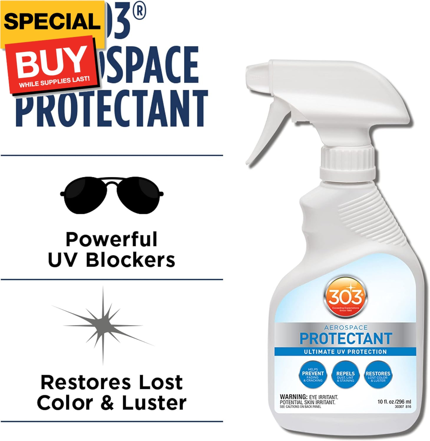Aerospace Protectant Spray, UV Protection, Repels Dust, Dirt, & Staining, Matte